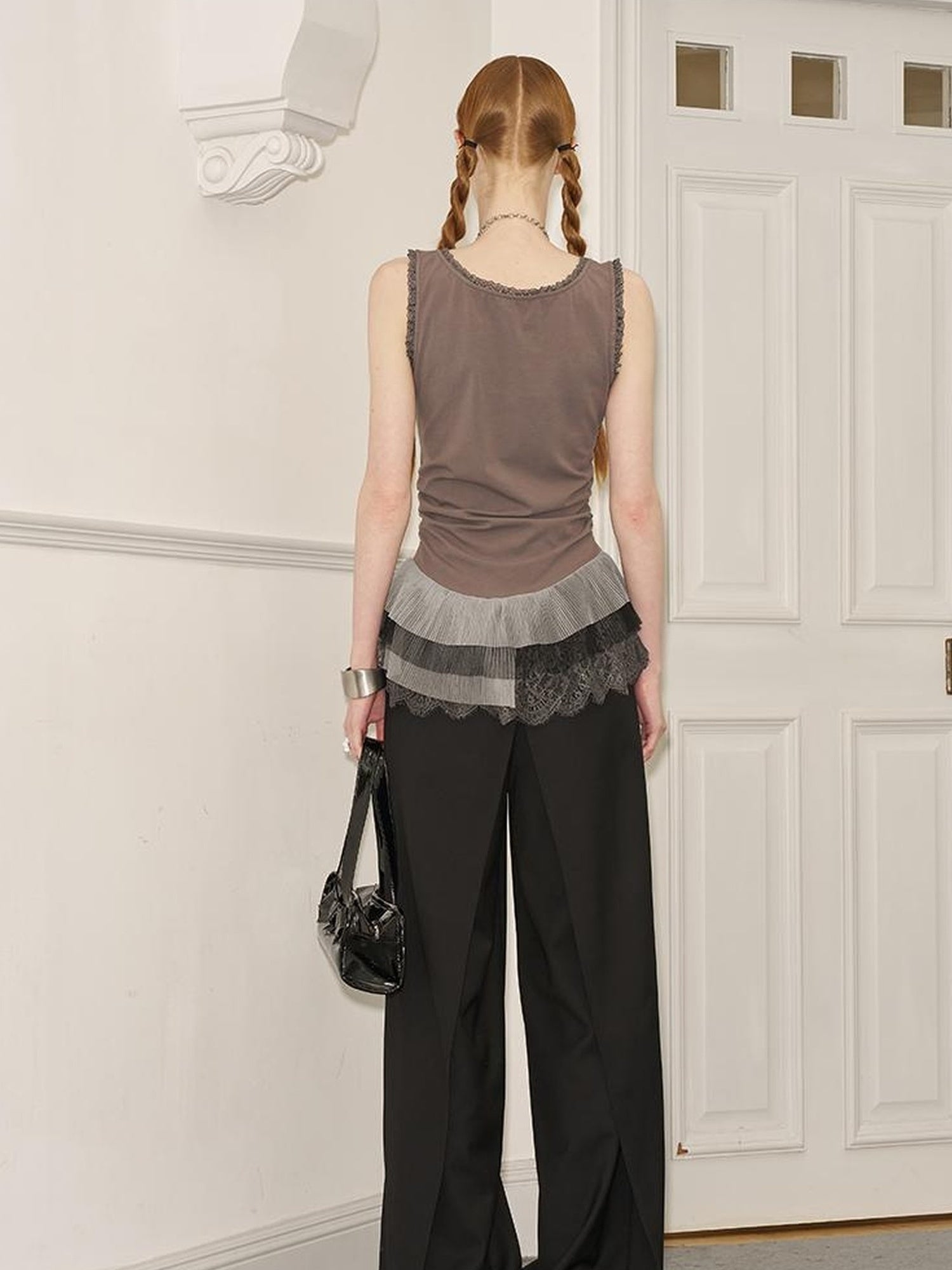 DIDDI MODA Sweet Edge Lace Trim Mesh Layered Crop Top