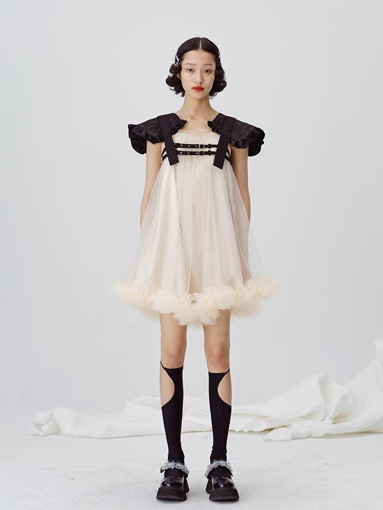 DIDDI MODA Sweet Edge Mesh Mini Dress With Padded Shoulders