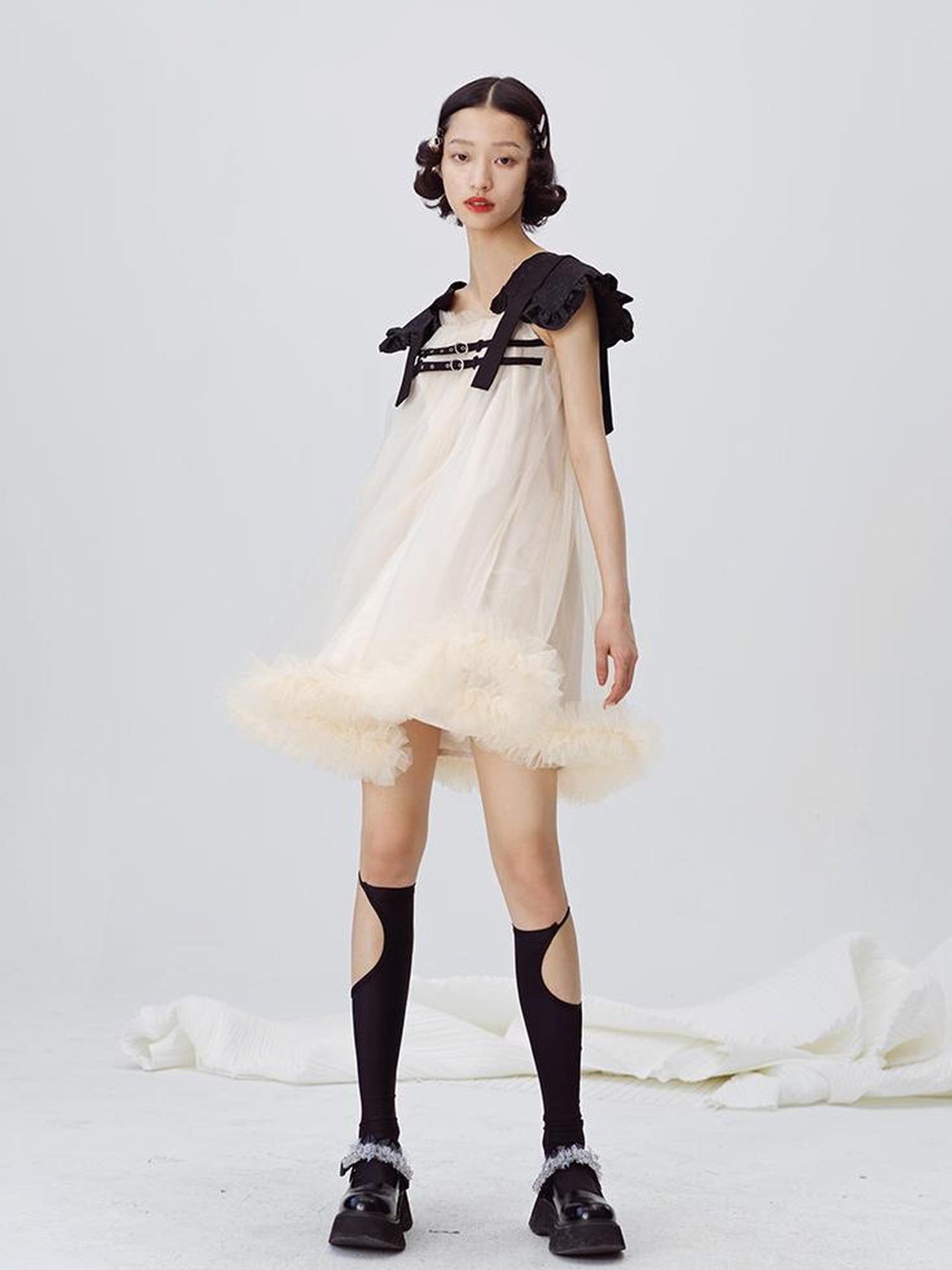 DIDDI MODA Sweet Edge Mesh Mini Dress With Padded Shoulders