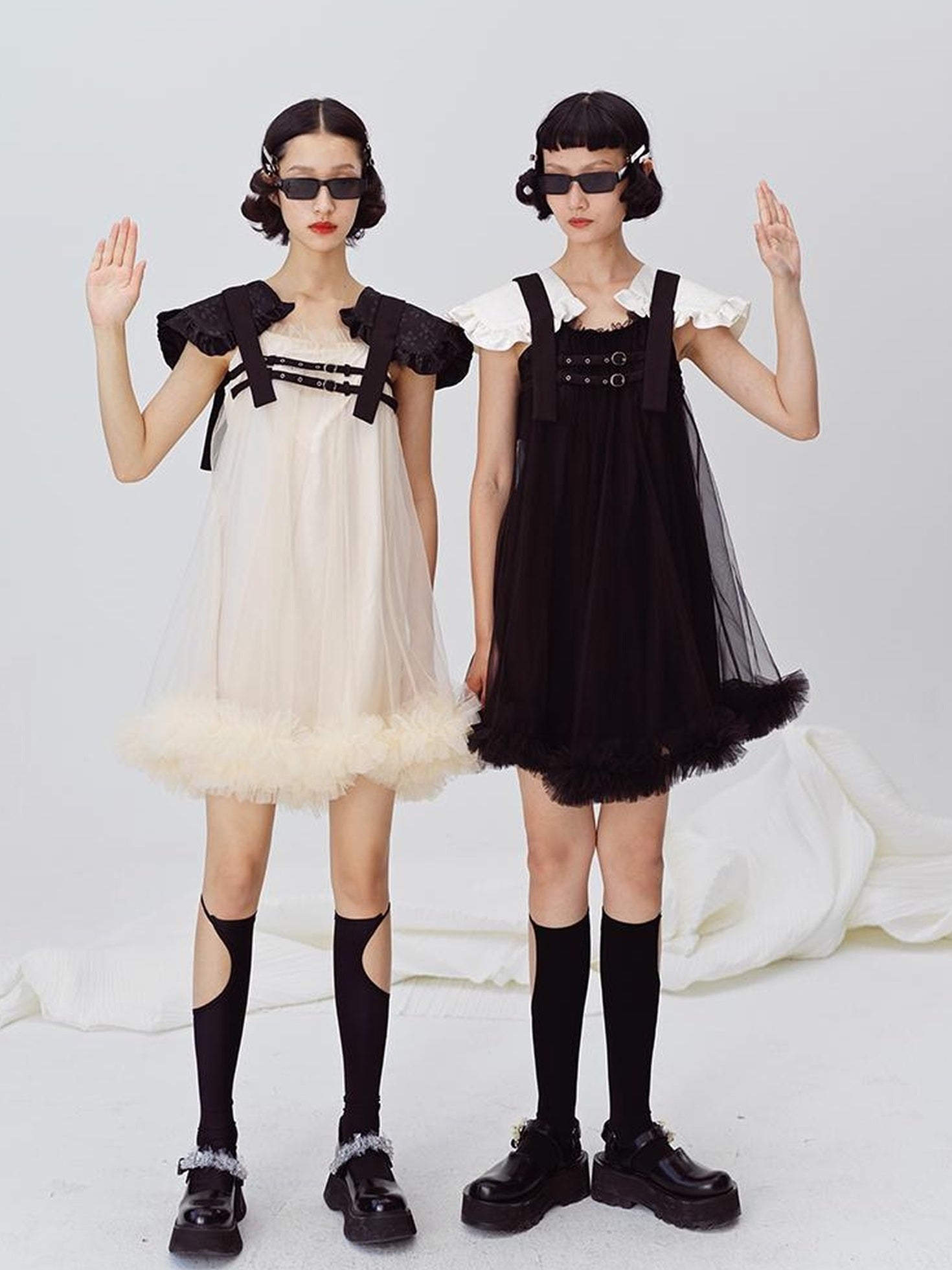 DIDDI MODA Sweet Edge Mesh Mini Dress With Padded Shoulders