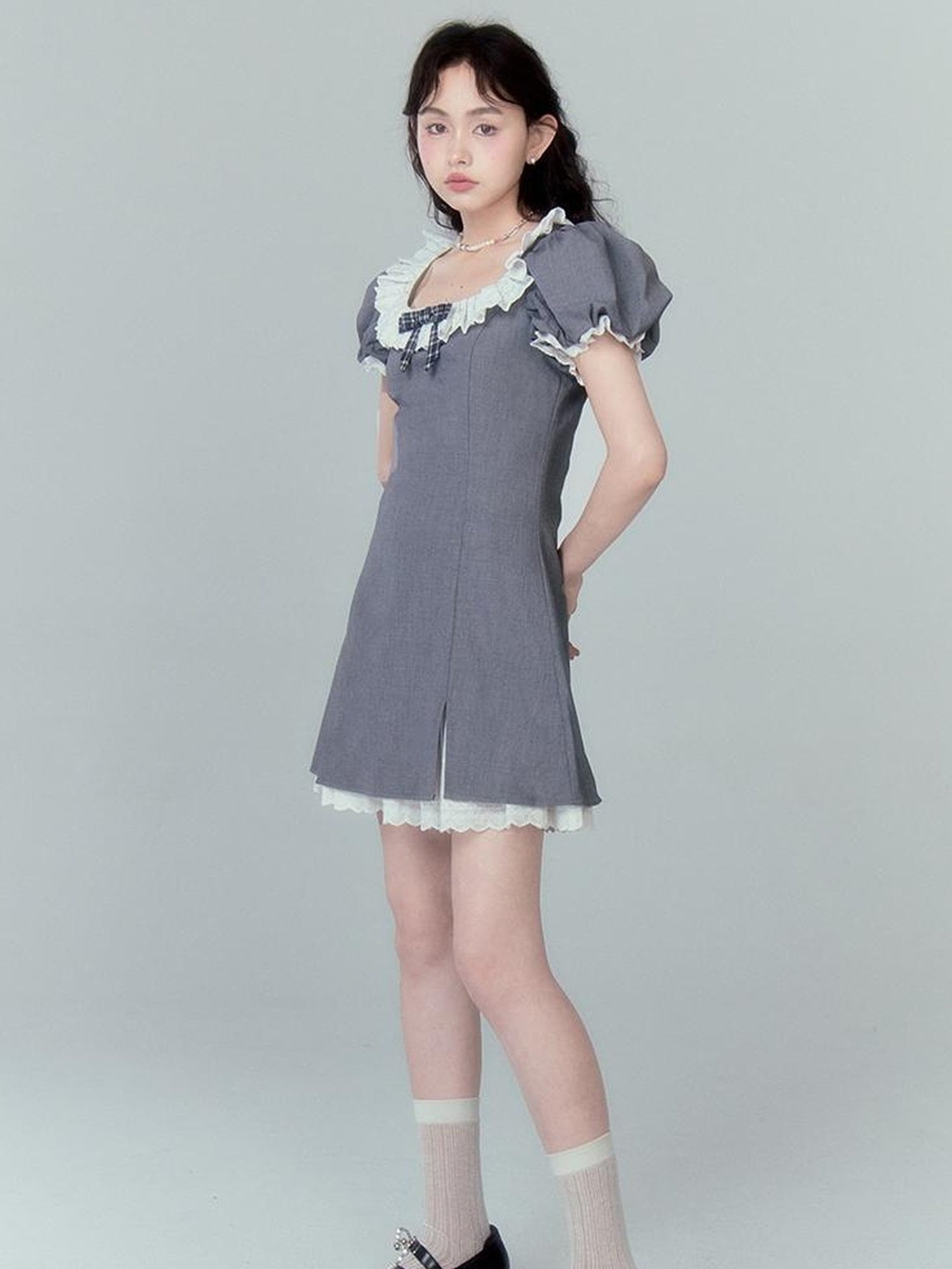 DIDDI MODA Sweet Lace Bow Tiered Mini Dress