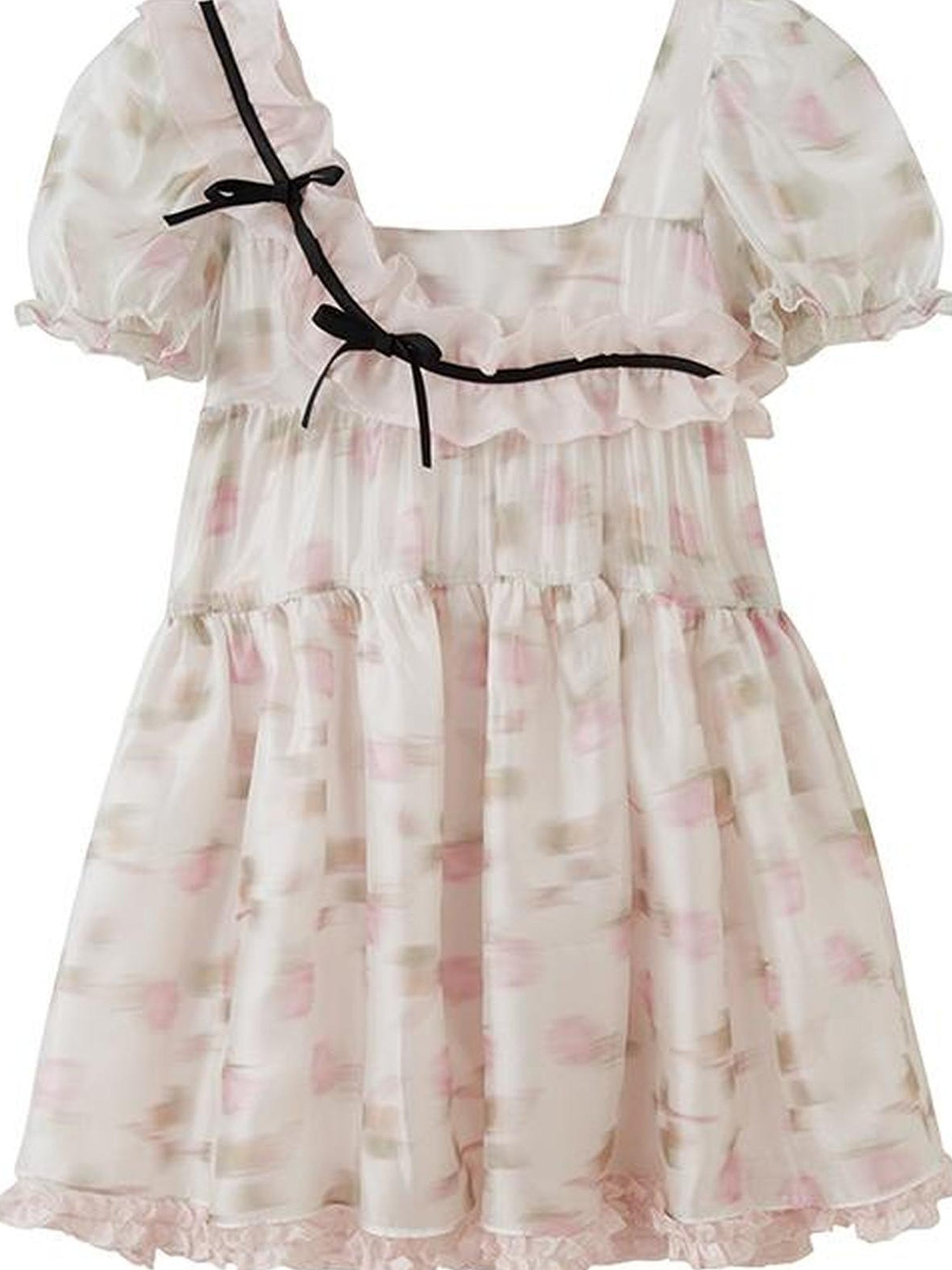 DIDDI MODA Sweet Puff Sleeve Floral Bow Princess Dress