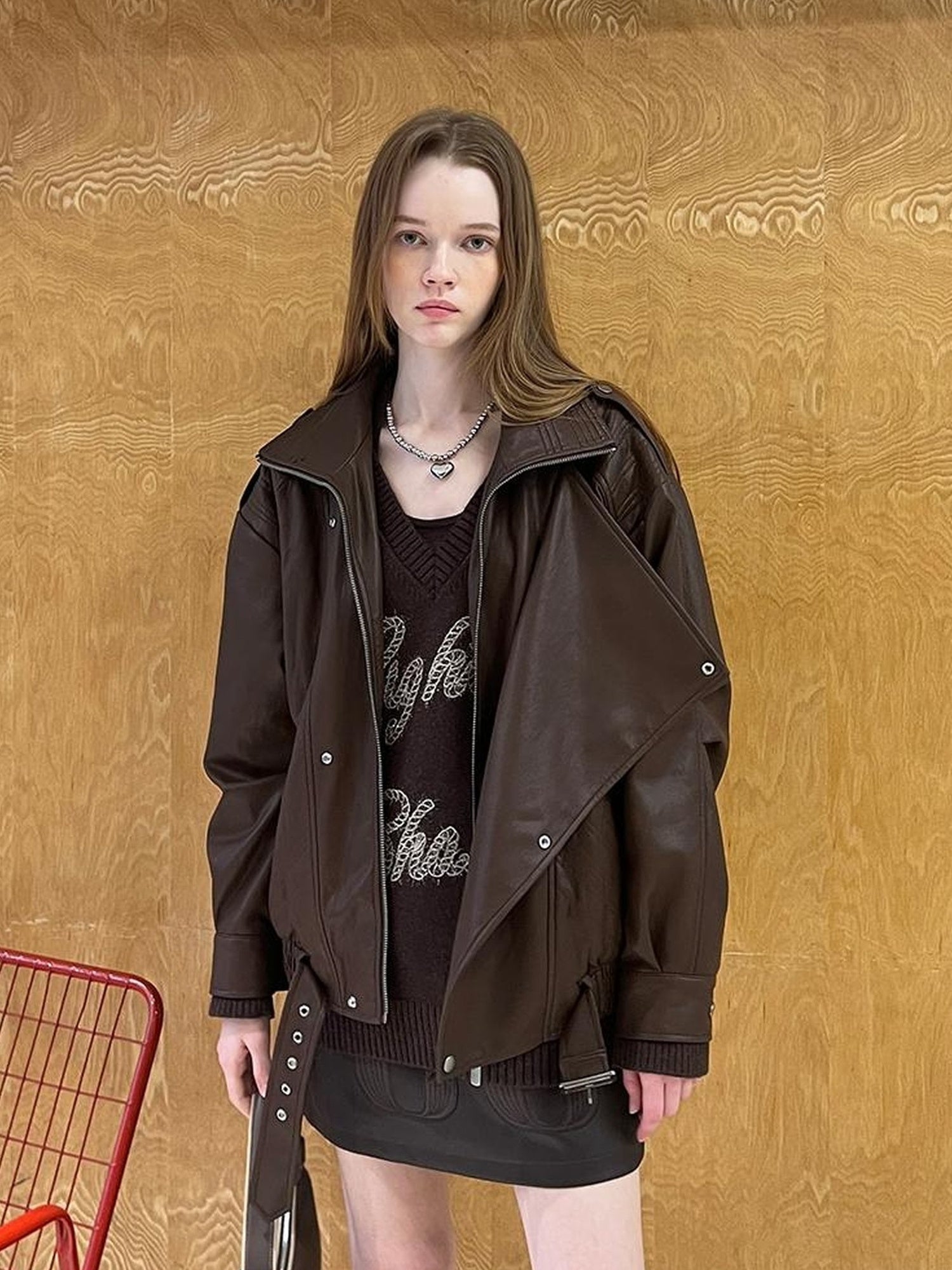 DIDDI MODA Sweet Punk Quilted Oversize PU Biker Jacket