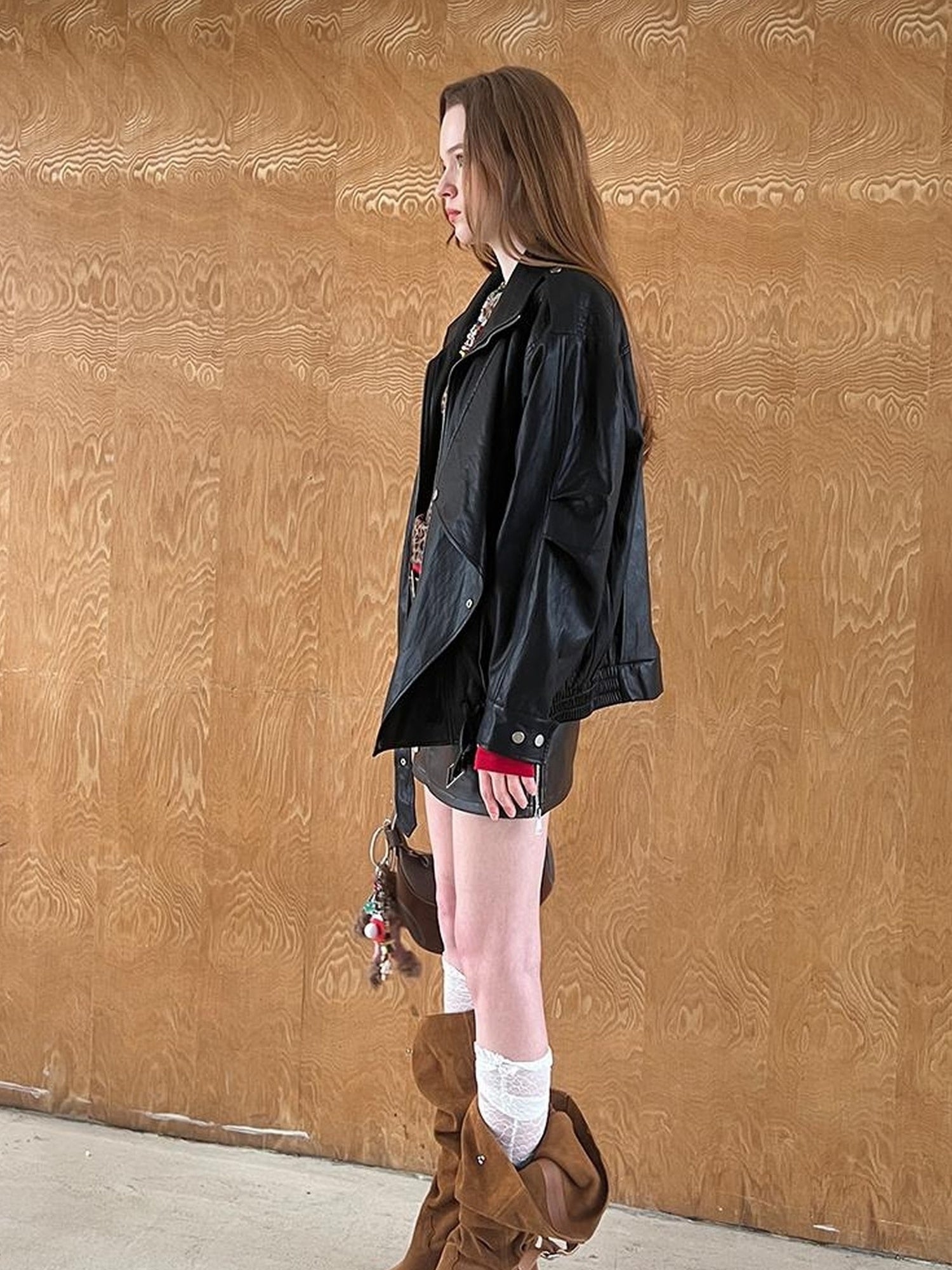 DIDDI MODA Sweet Punk Quilted Oversize PU Biker Jacket