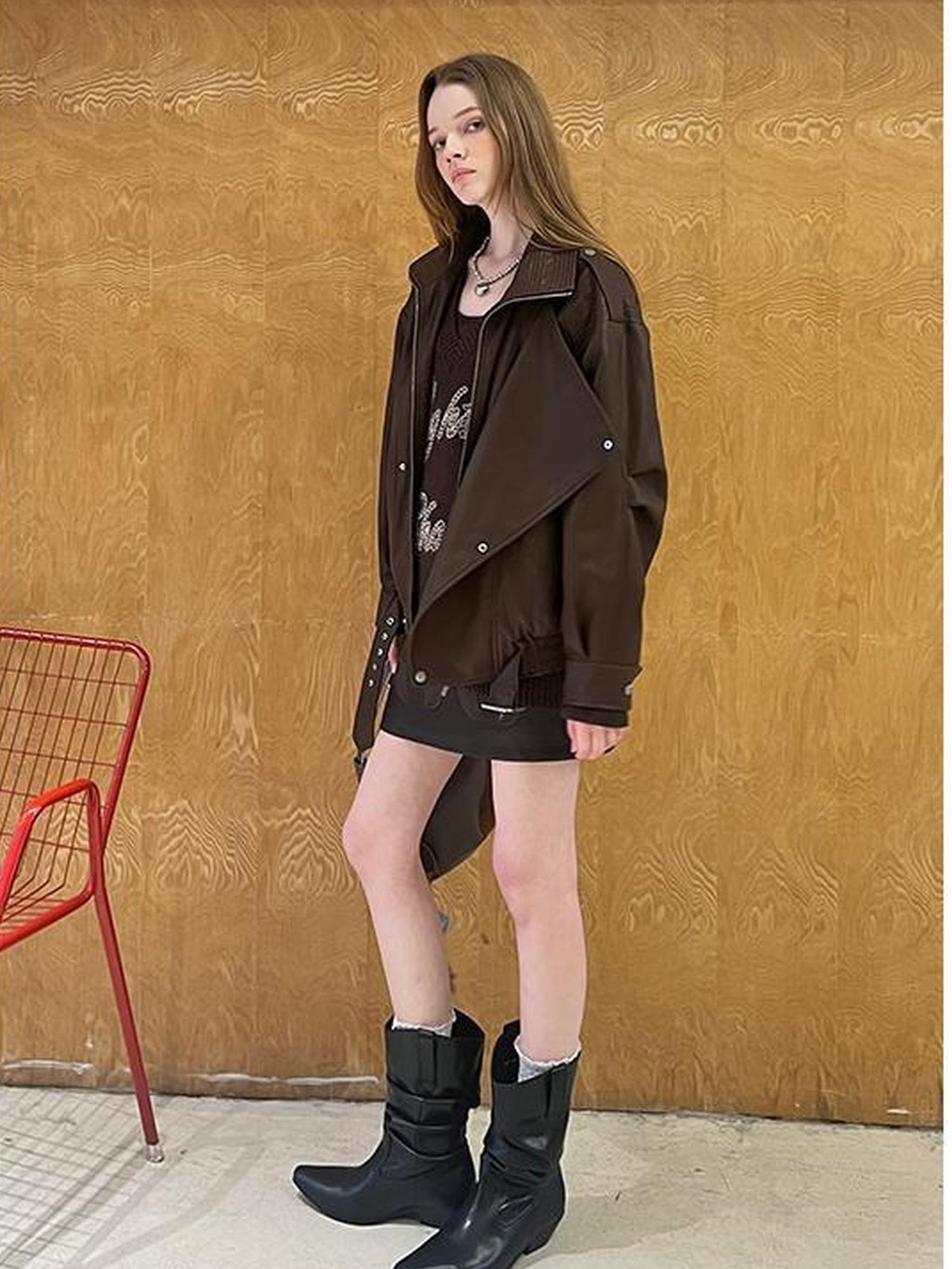 DIDDI MODA Sweet Punk Quilted Oversize PU Biker Jacket