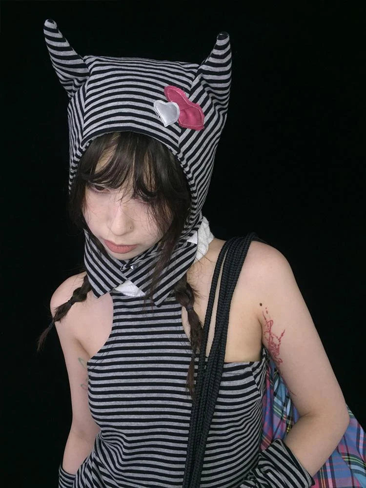 Sweet Punk Striped Knit Beanie With Metal Snaps For Fall Winter Hats