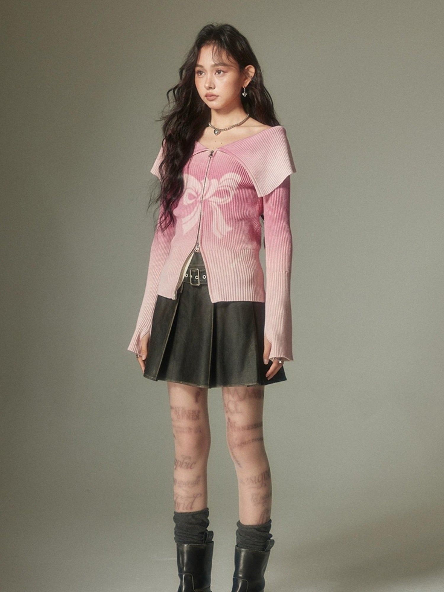 DIDDI MODA Sweet Rebel Bow Gradient Knit Cardigan