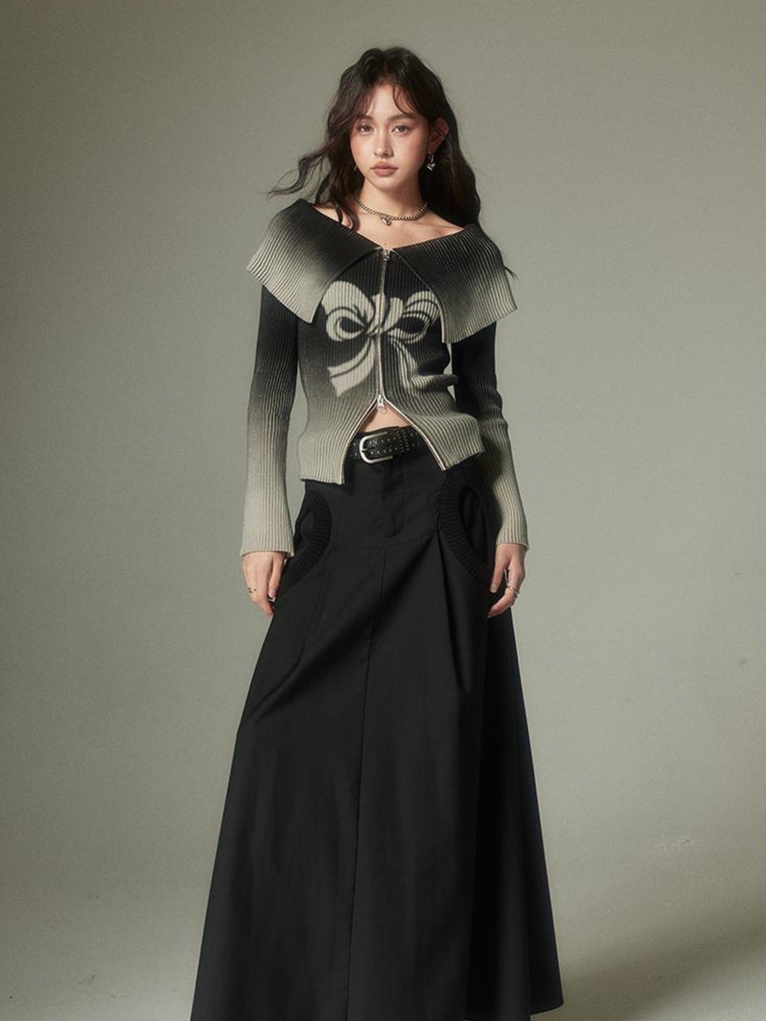 DIDDI MODA Sweet Rebel Bow Gradient Knit Cardigan