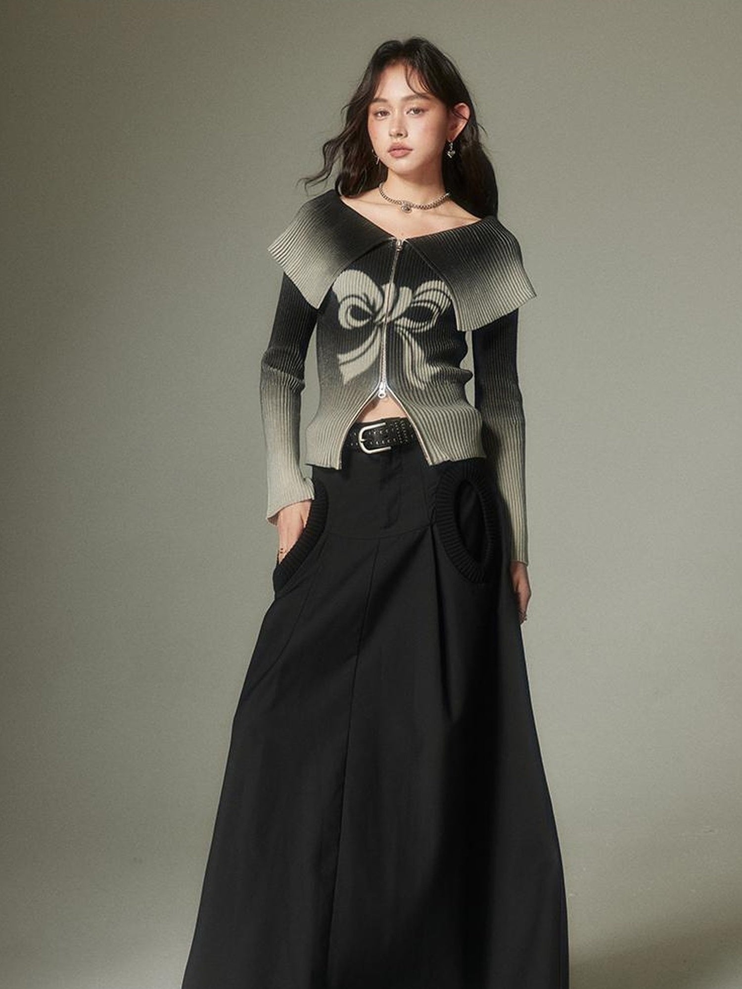 DIDDI MODA Sweet Rebel Bow Gradient Knit Cardigan