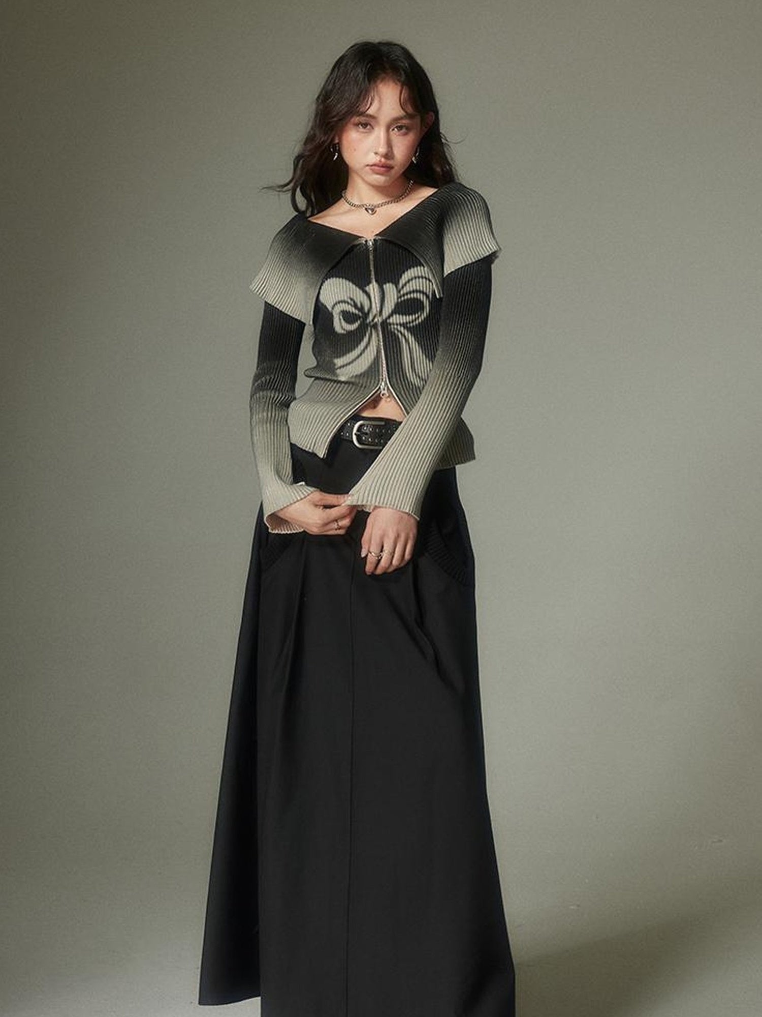 DIDDI MODA Sweet Rebel Bow Gradient Knit Cardigan