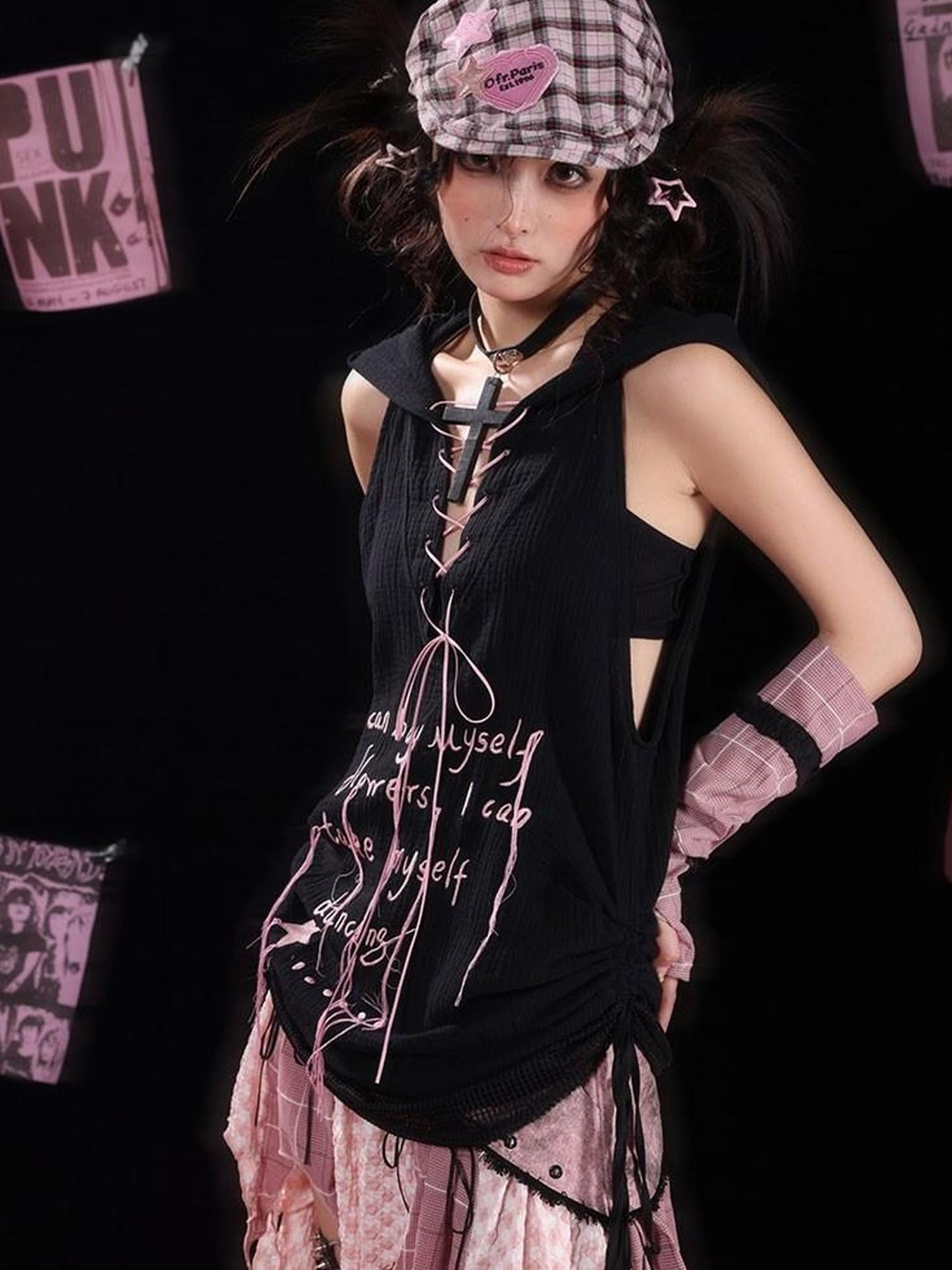 WSW WUSHENWU Sweet Rebel Lazy Hoodie Vest
