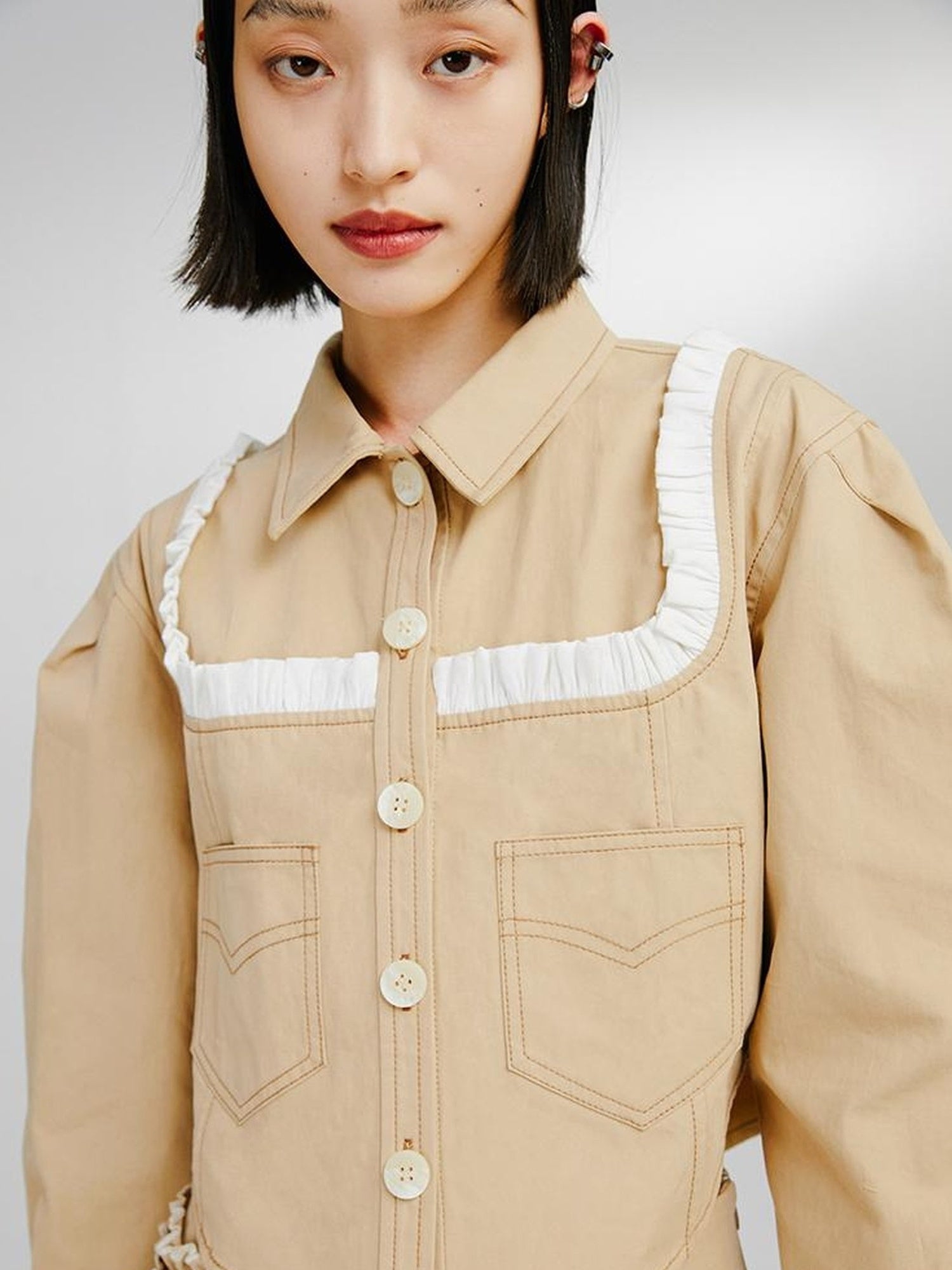 DIDDI MODA Sweet Ruffled Crop Jacket Denim Skirt Set