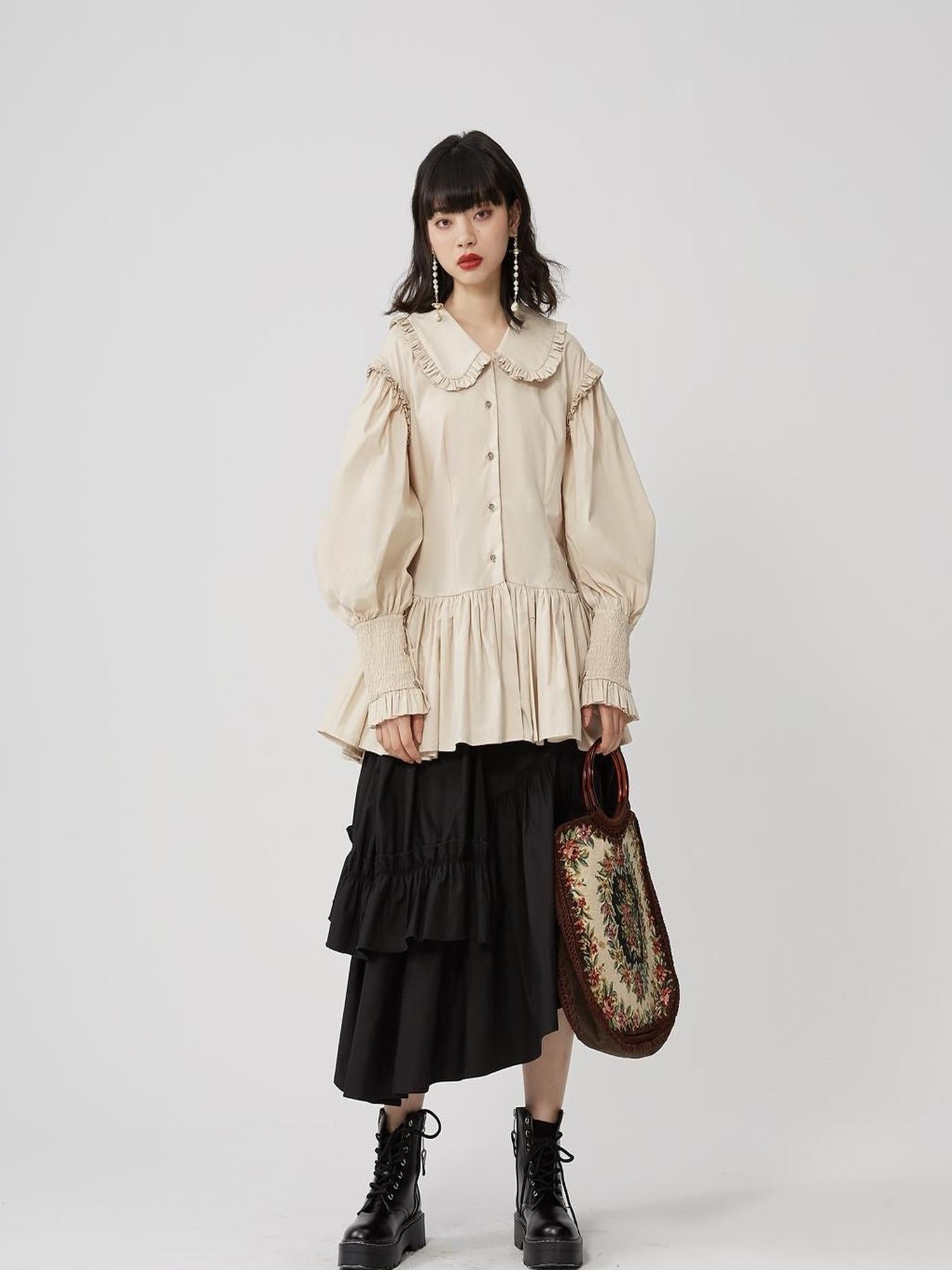 Sweet Mi Sweet Spice Moonlight Cotton Shirring Blouse