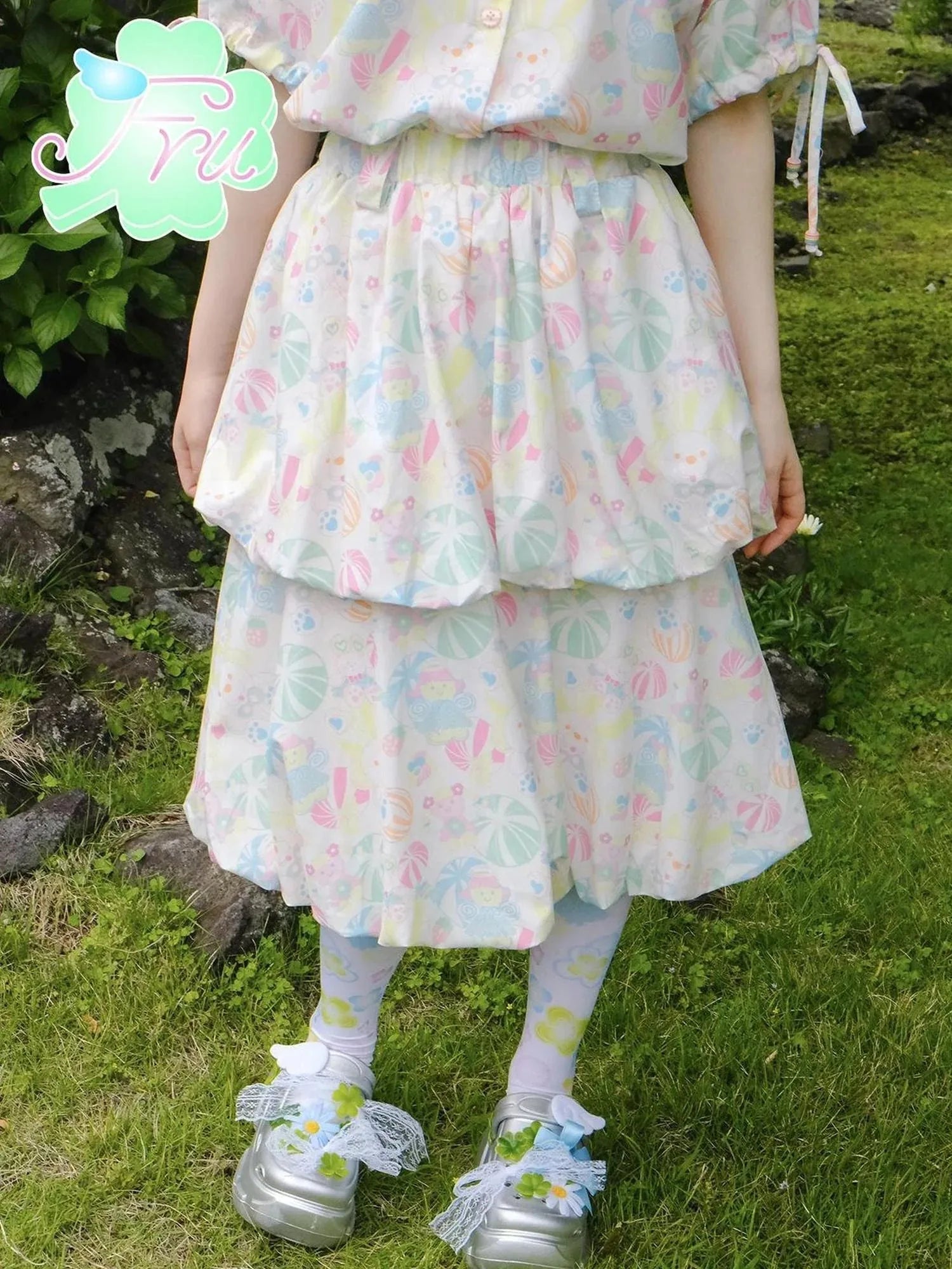 Sweet Summer Cotton Candy Print A Line Skirt With Elastic Waist