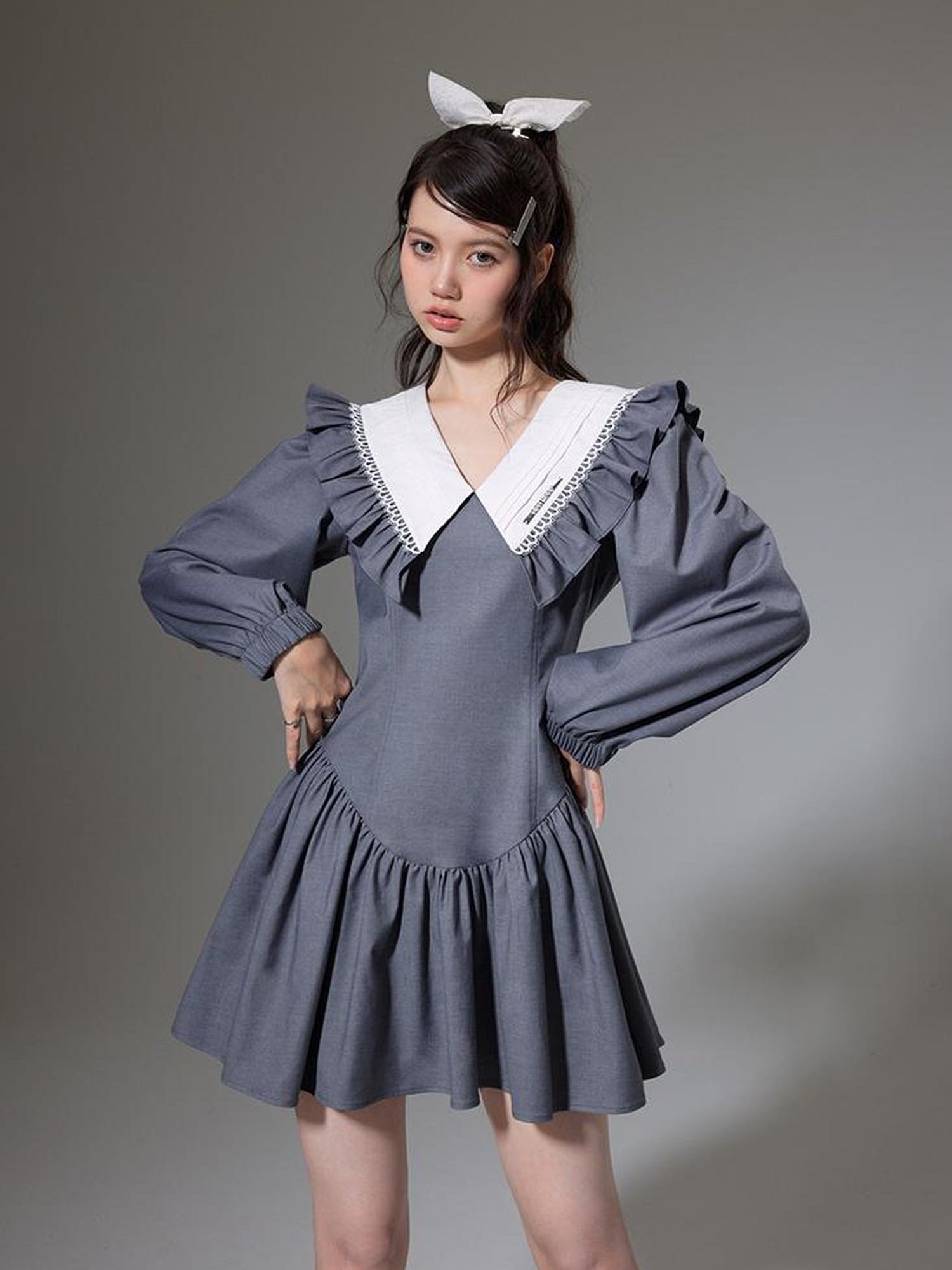 DIDDI MODA Sweet Vintage V Neck Peplum Dress