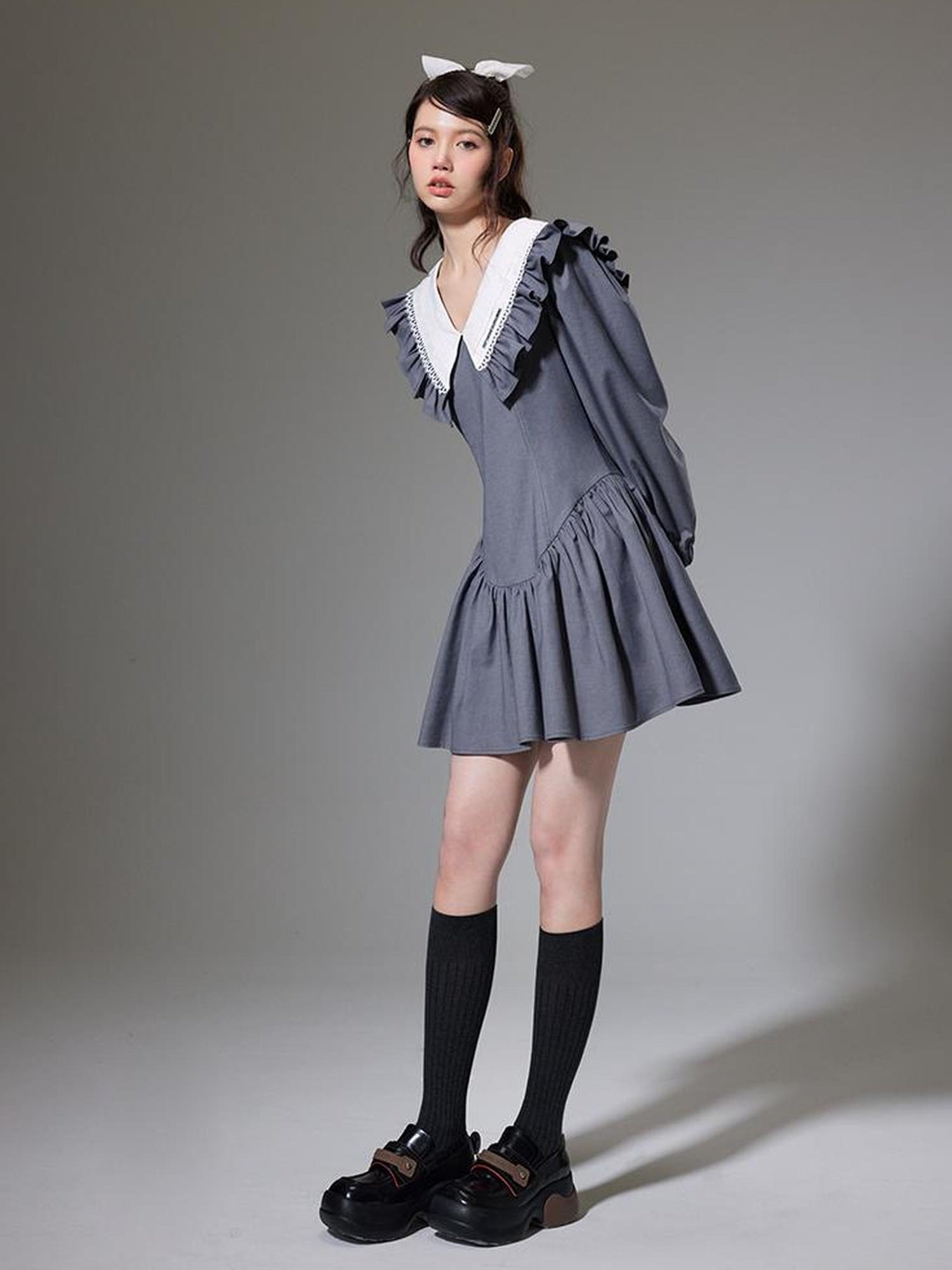 DIDDI MODA Sweet Vintage V Neck Peplum Dress