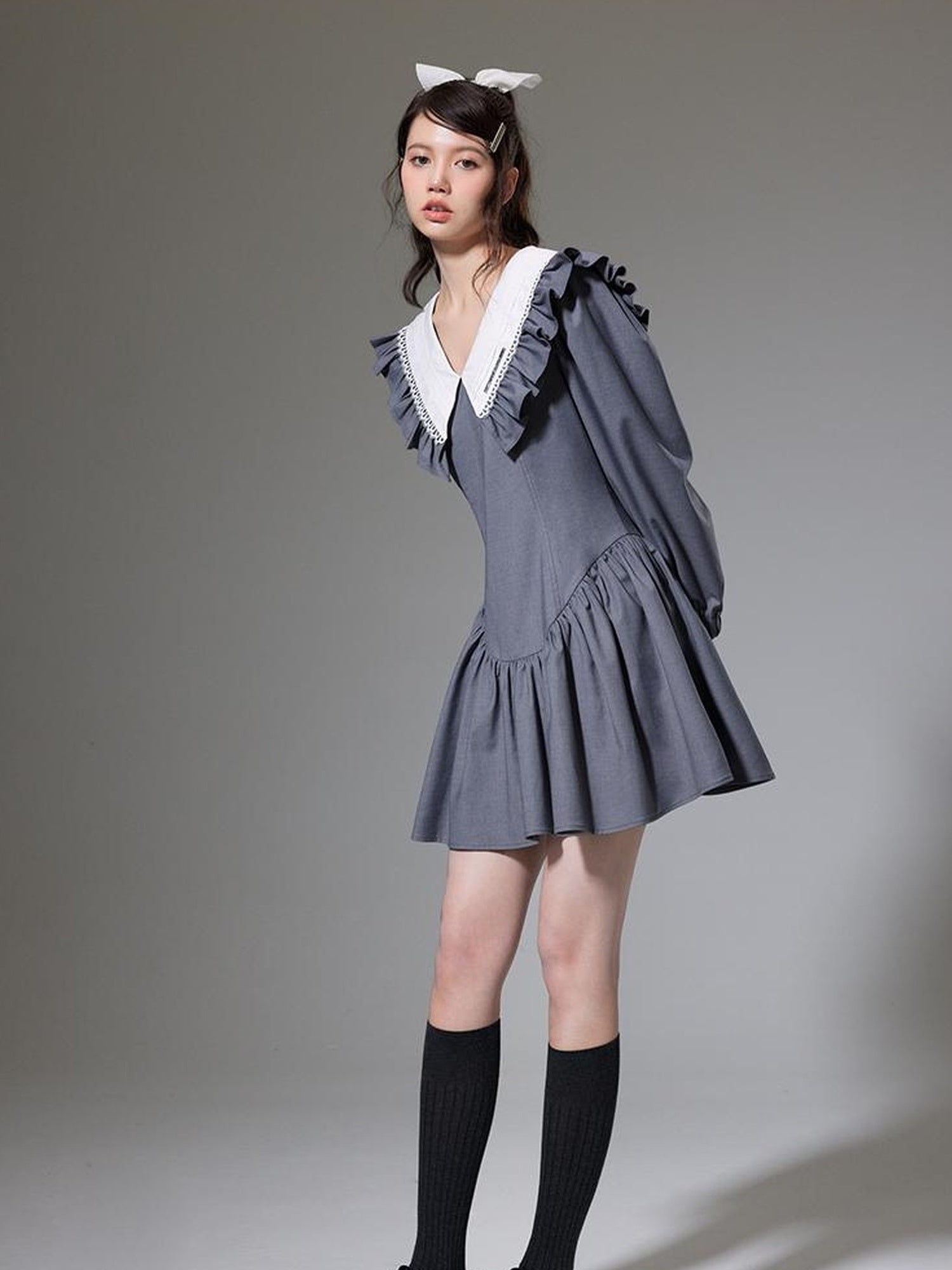 DIDDI MODA Sweet Vintage V Neck Peplum Dress