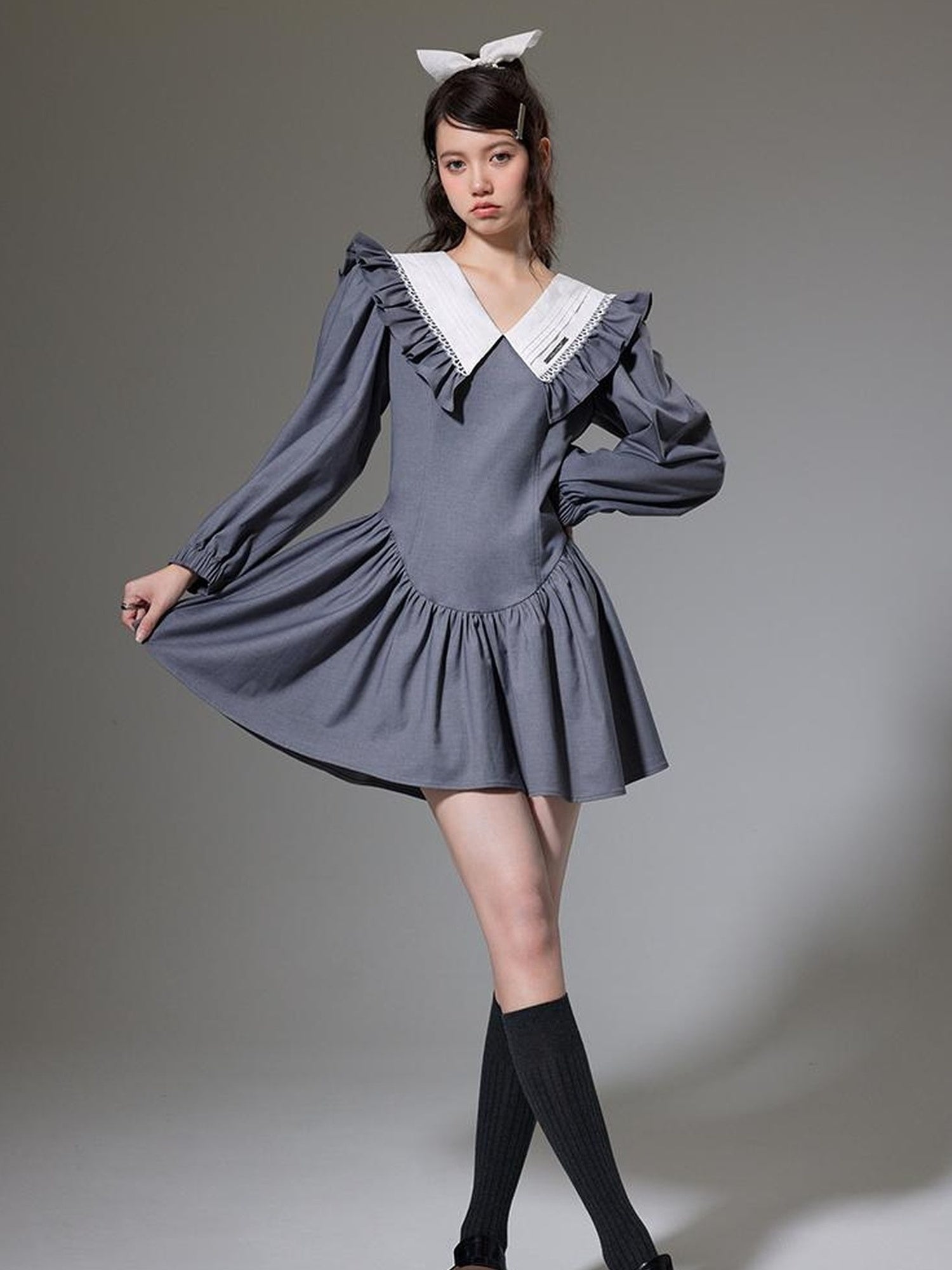 DIDDI MODA Sweet Vintage V Neck Peplum Dress