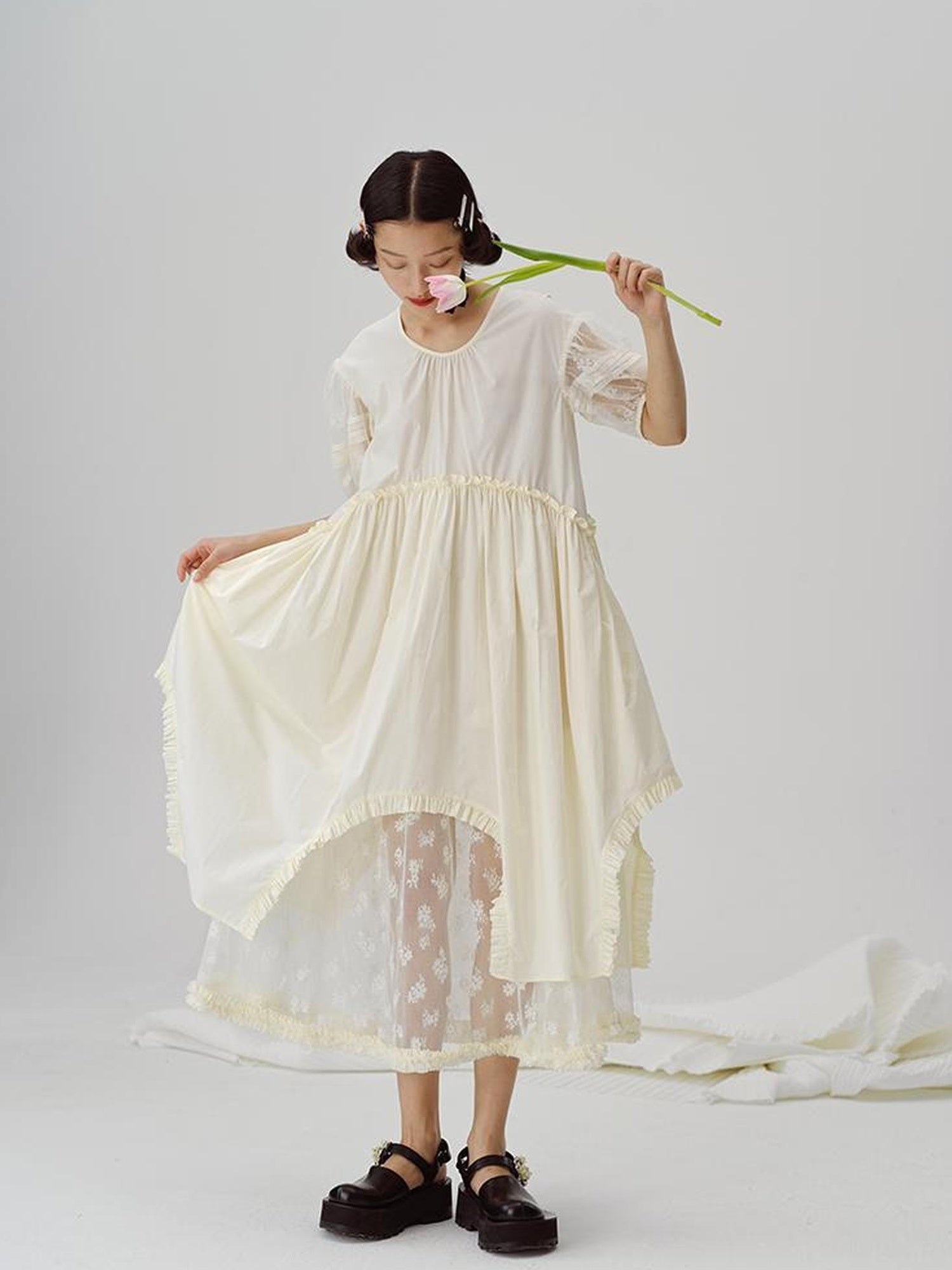 DIDDI MODA Sweetheart Lace Hem Shirt Dress