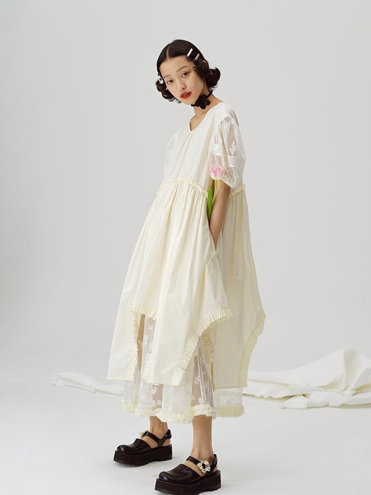 DIDDI MODA Sweetheart Lace Hem Shirt Dress