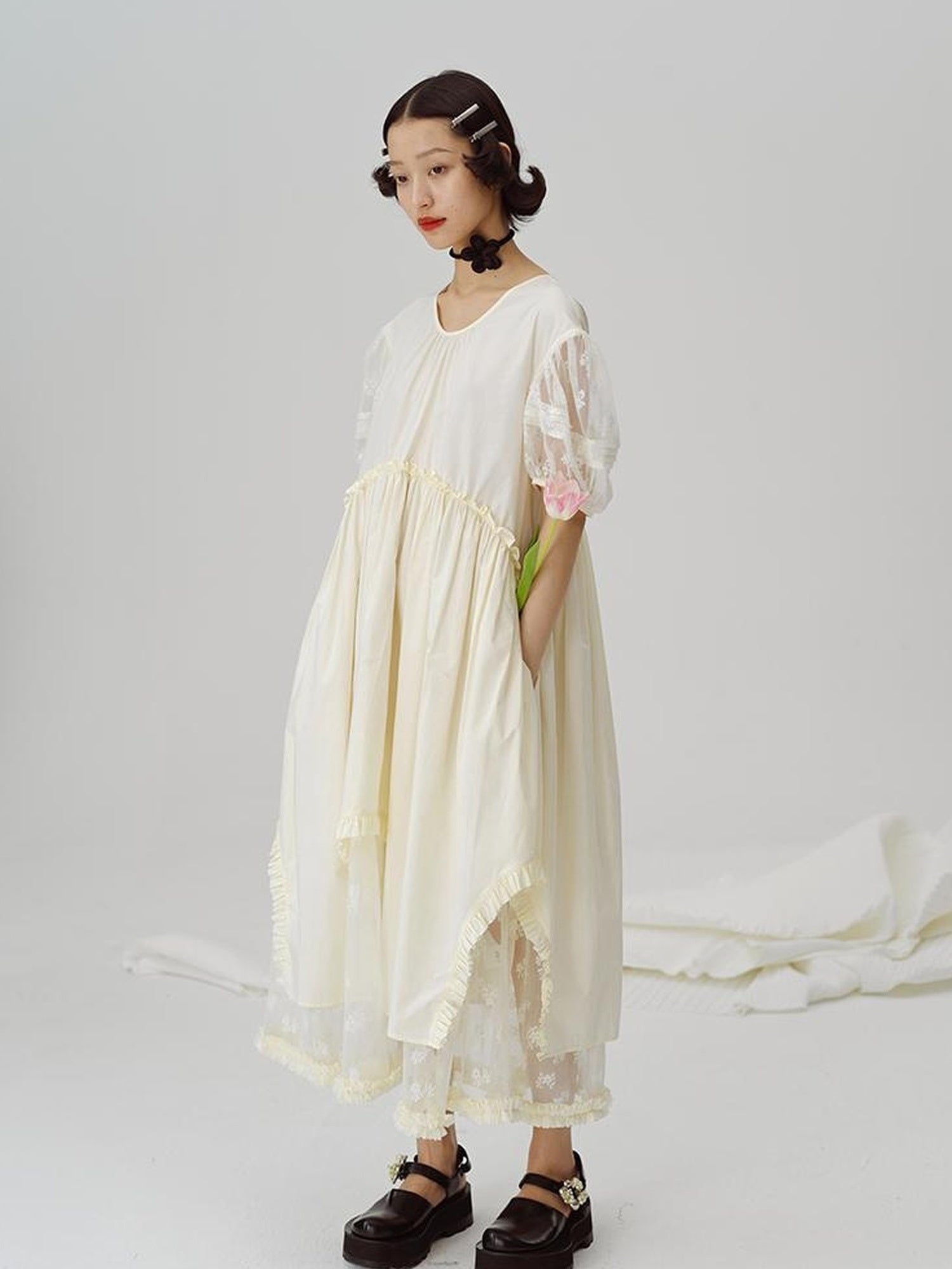 DIDDI MODA Sweetheart Lace Hem Shirt Dress