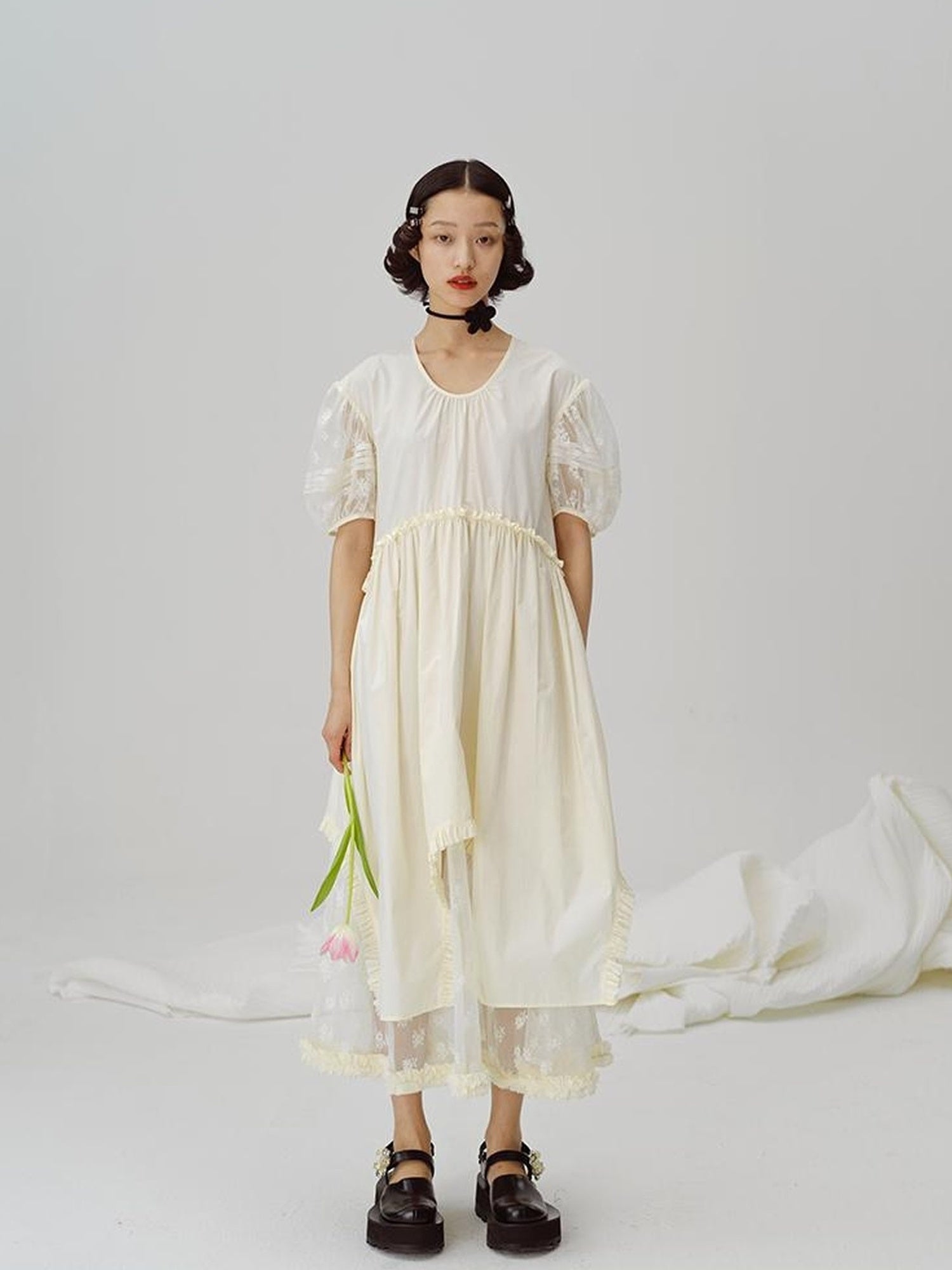 DIDDI MODA Sweetheart Lace Hem Shirt Dress