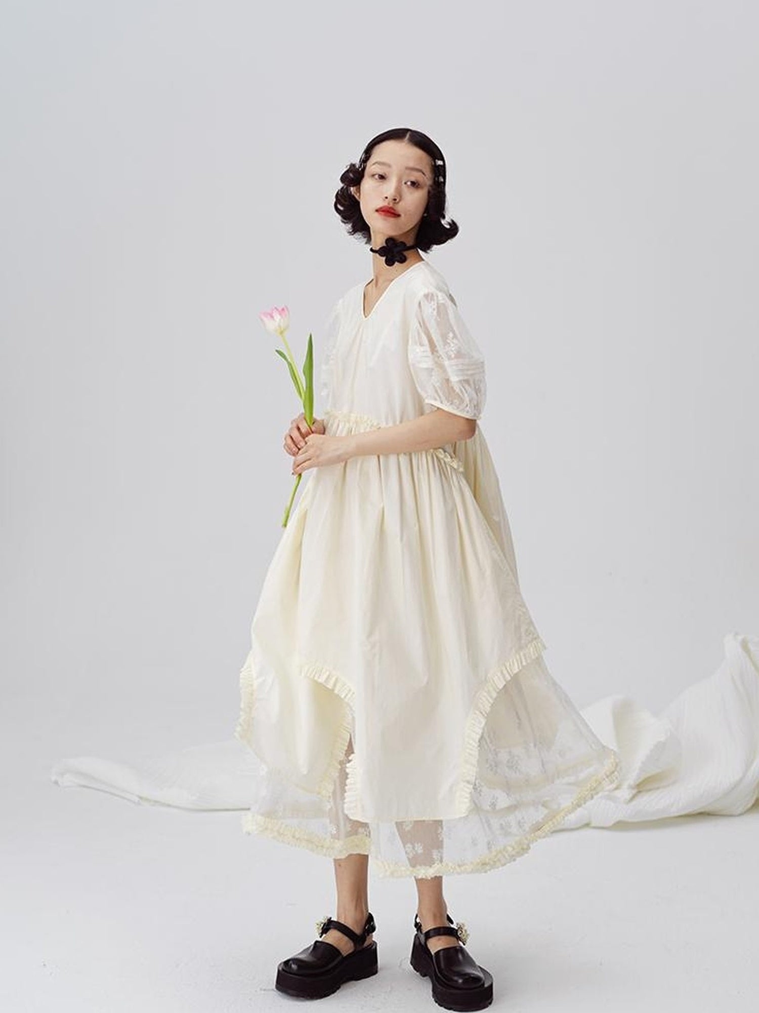 DIDDI MODA Sweetheart Lace Hem Shirt Dress