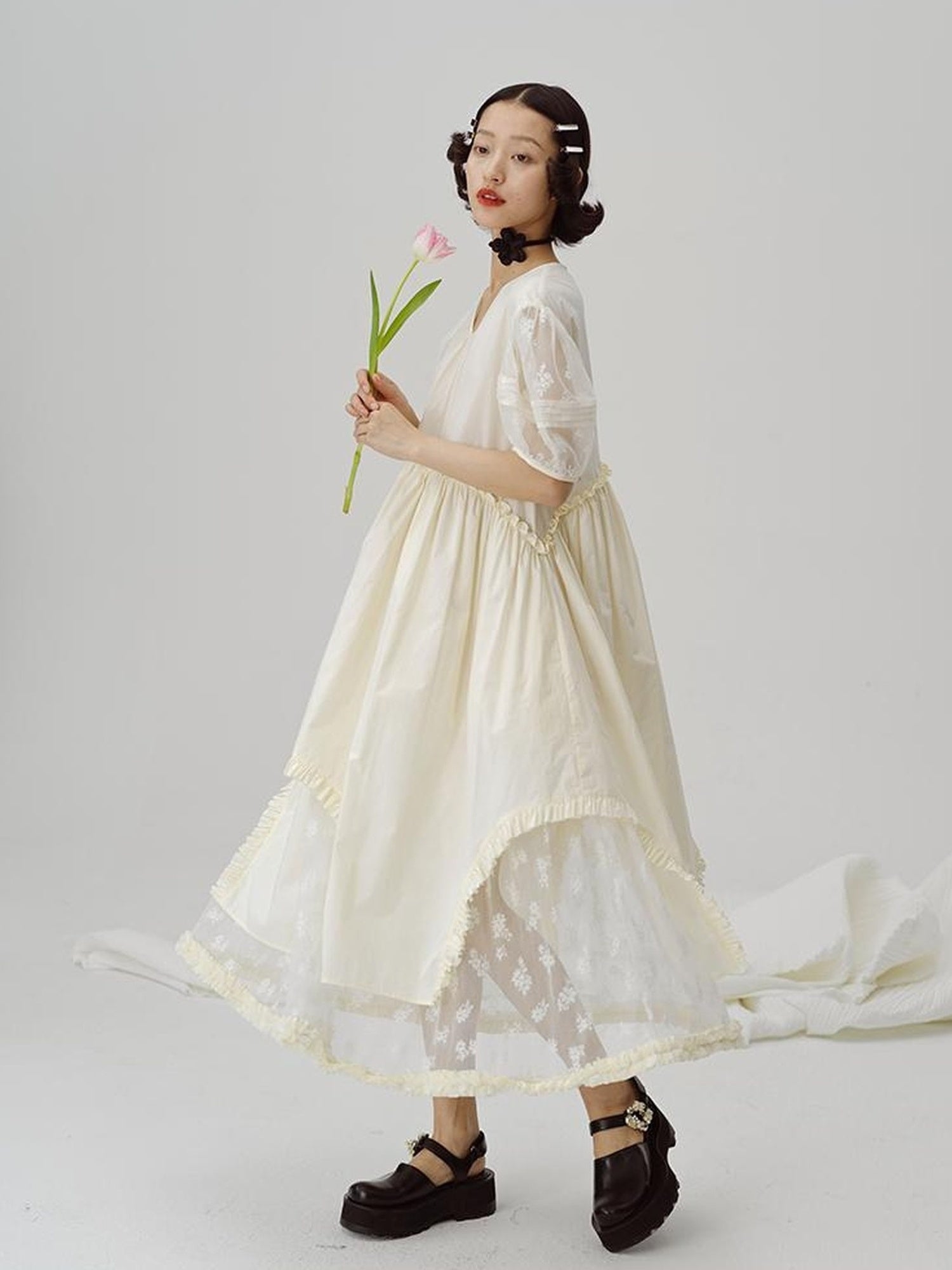 DIDDI MODA Sweetheart Lace Hem Shirt Dress