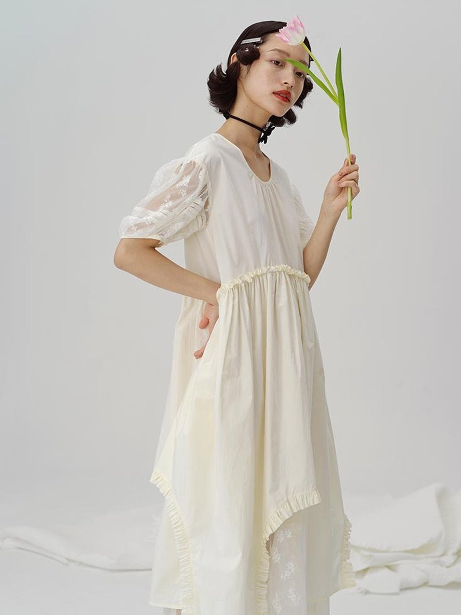 DIDDI MODA Sweetheart Lace Hem Shirt Dress