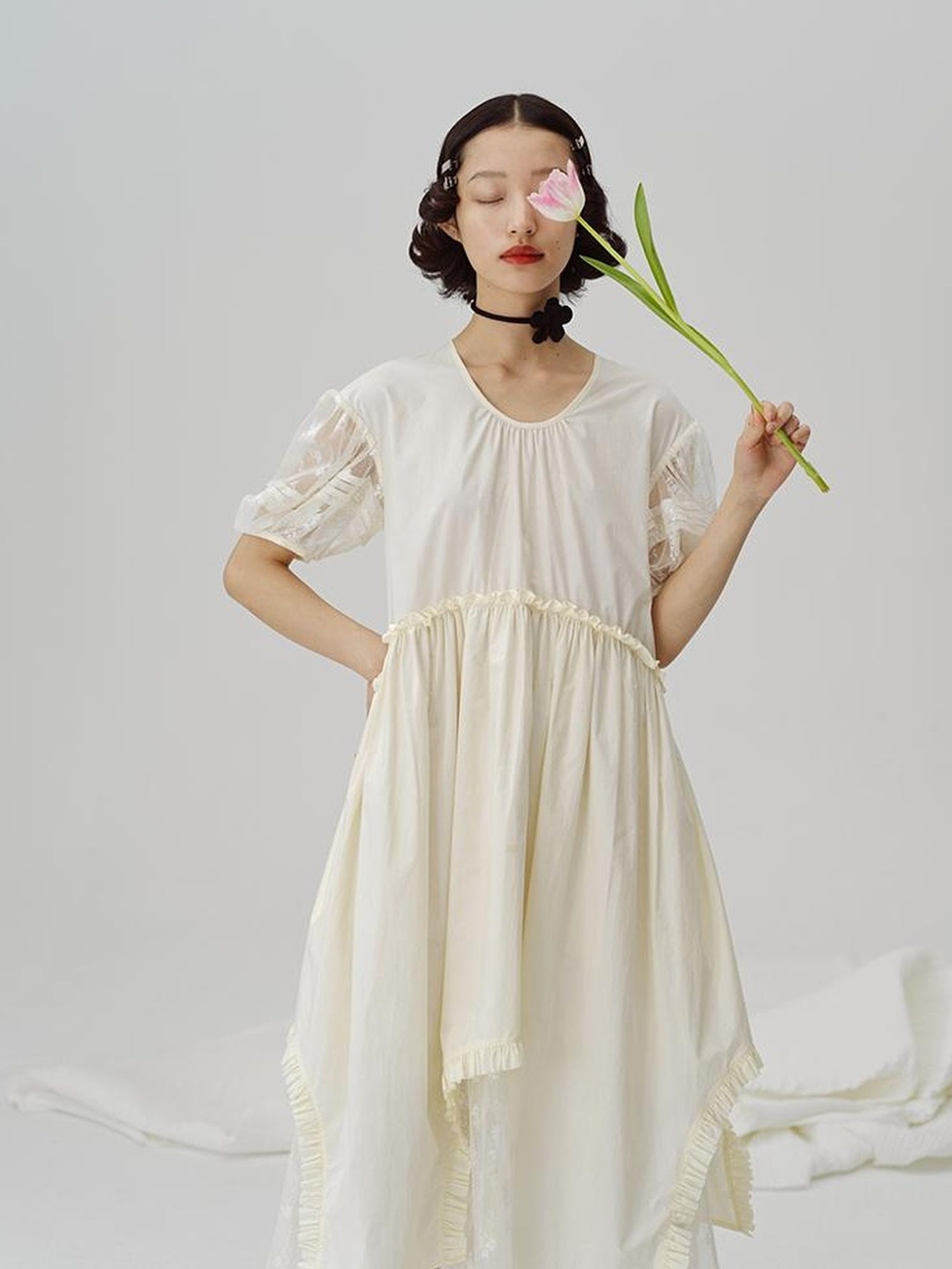 DIDDI MODA Sweetheart Lace Hem Shirt Dress