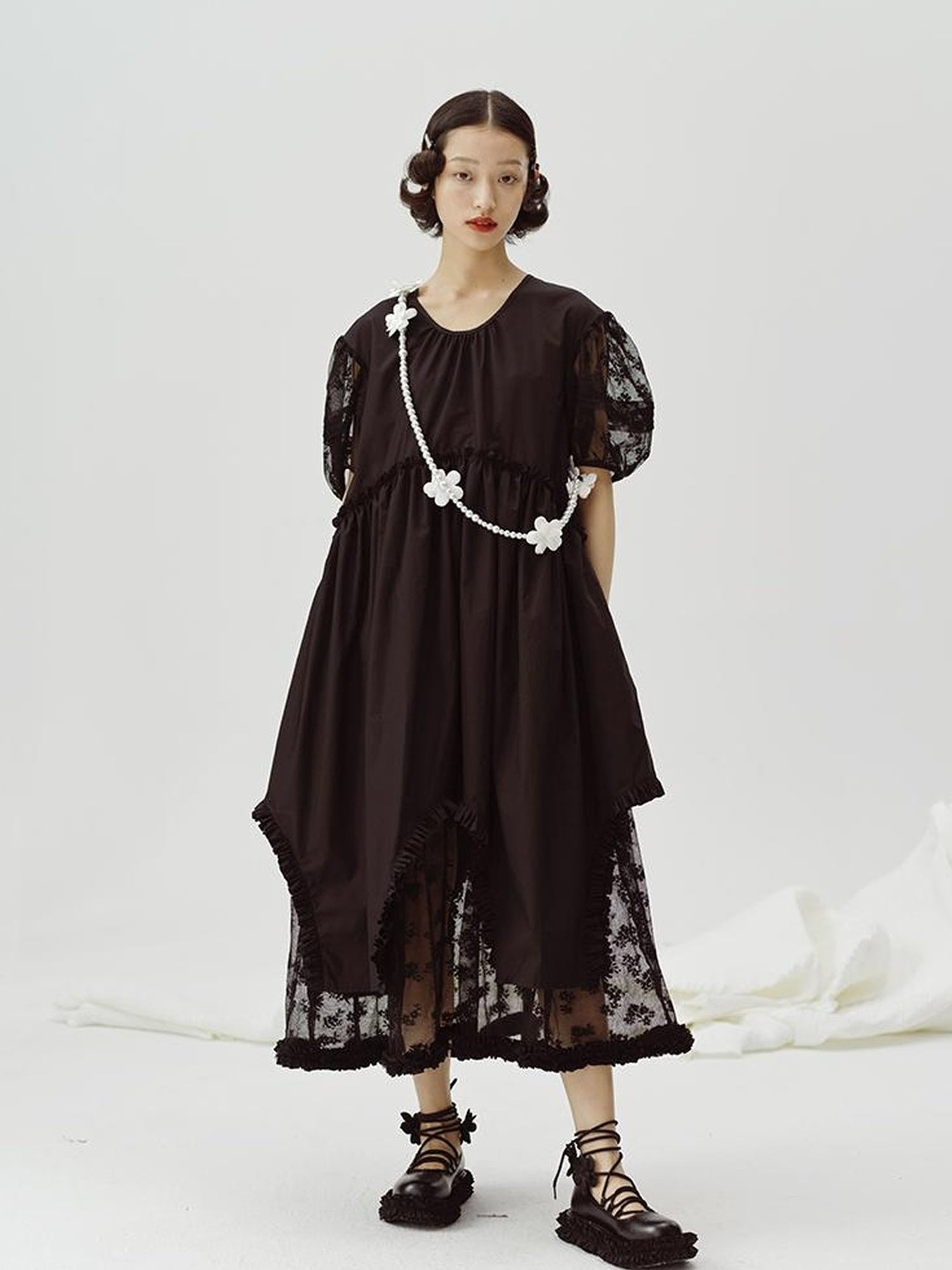 DIDDI MODA Sweetheart Lace Hem Shirt Dress