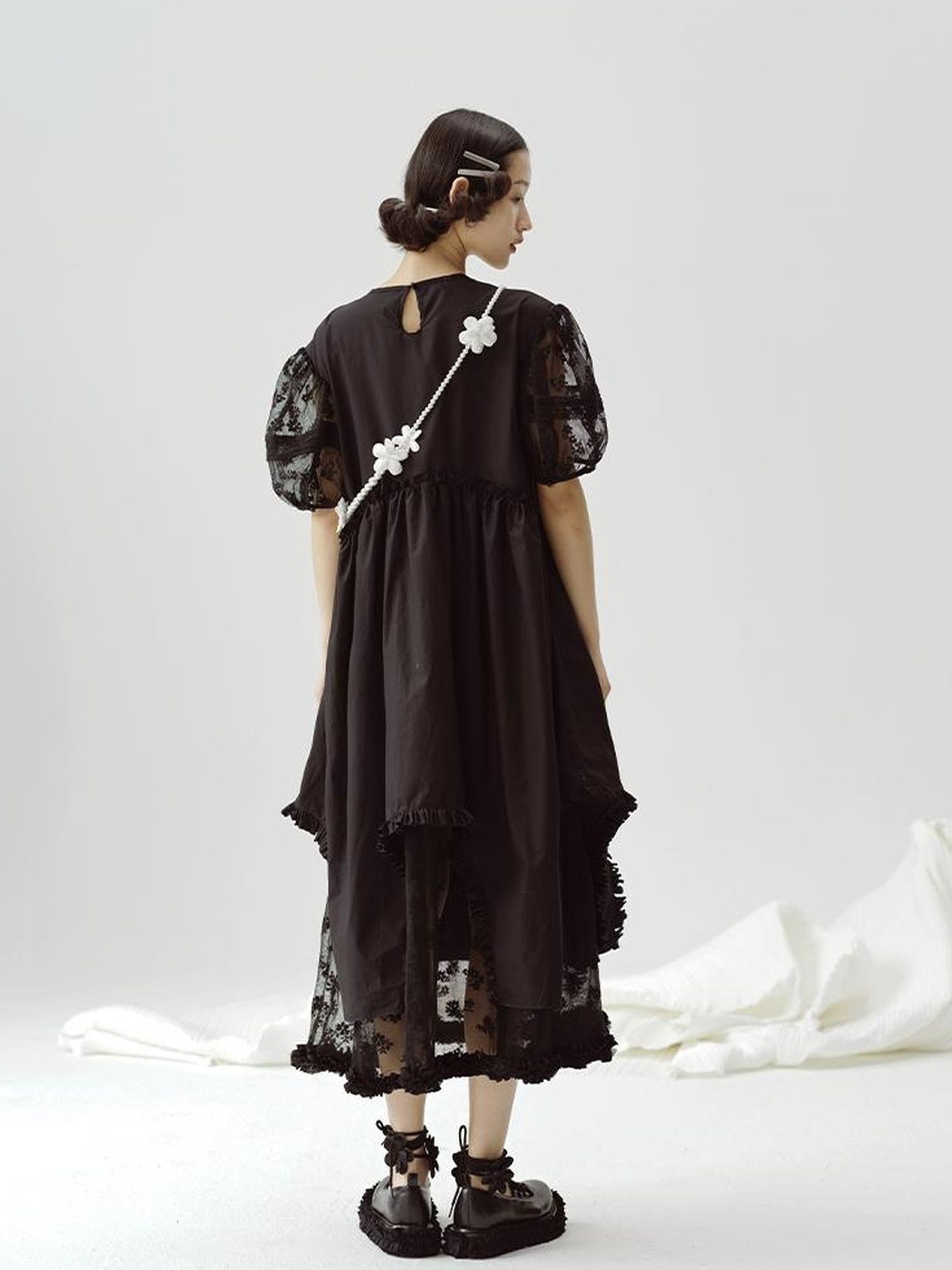 DIDDI MODA Sweetheart Lace Hem Shirt Dress