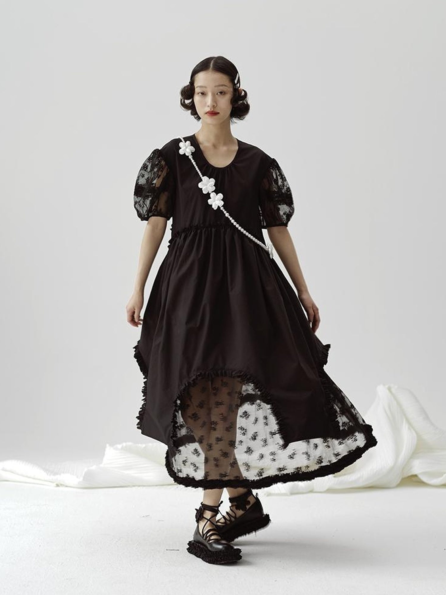 DIDDI MODA Sweetheart Lace Hem Shirt Dress