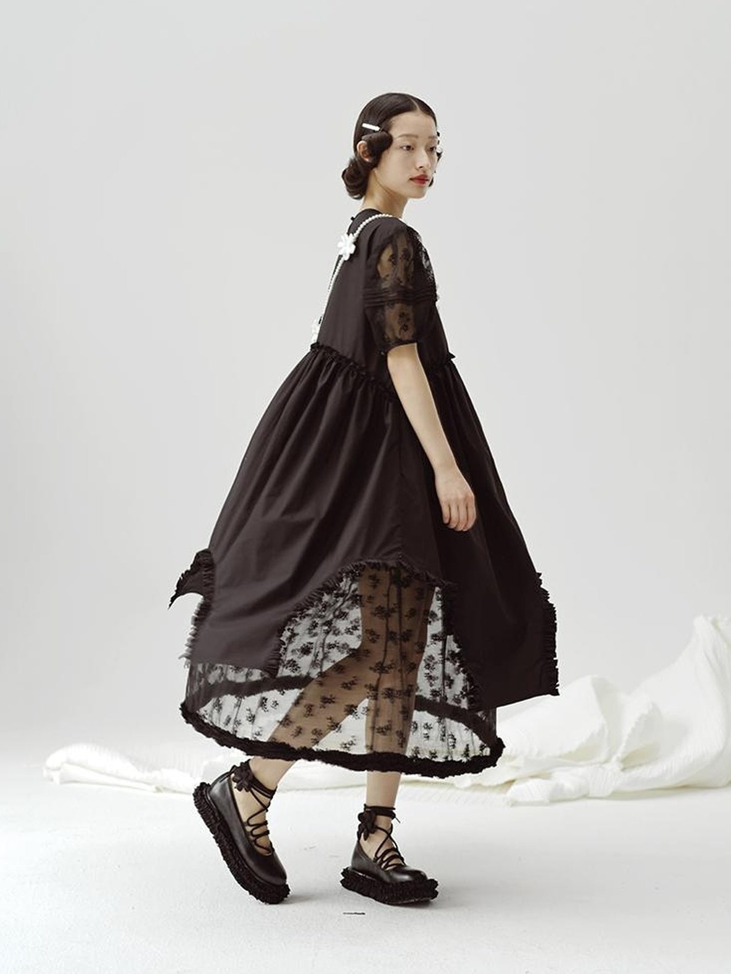 DIDDI MODA Sweetheart Lace Hem Shirt Dress