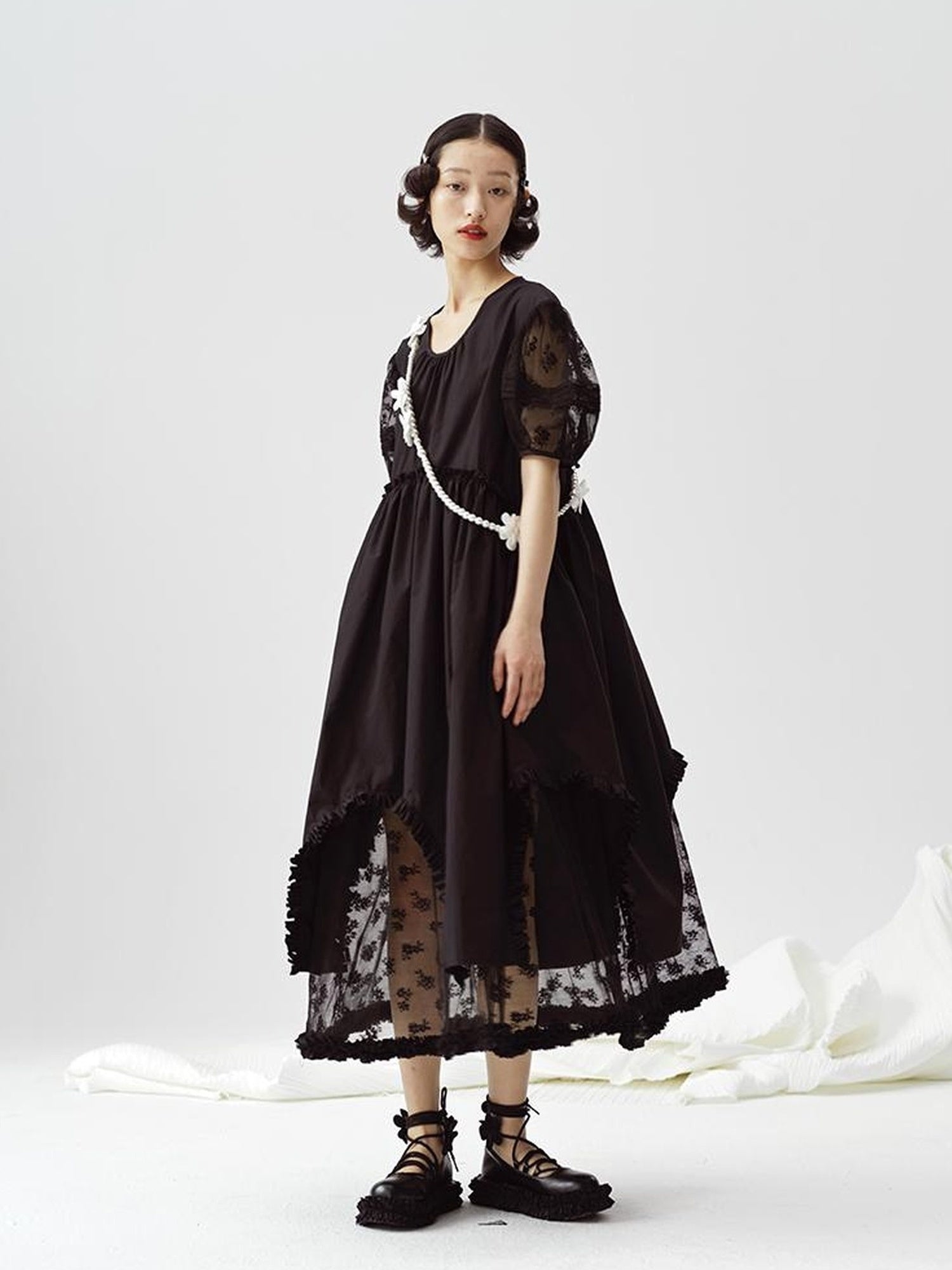 DIDDI MODA Sweetheart Lace Hem Shirt Dress