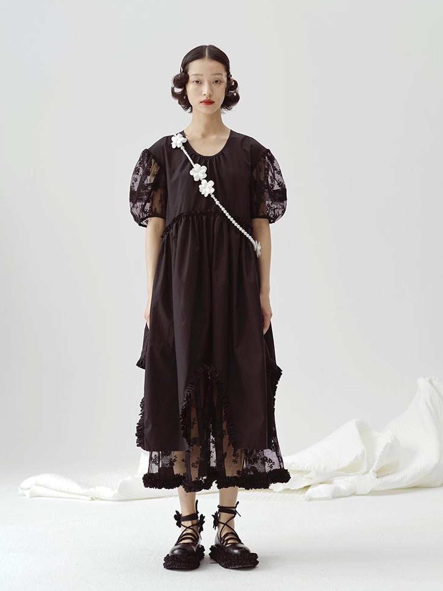 DIDDI MODA Sweetheart Lace Hem Shirt Dress