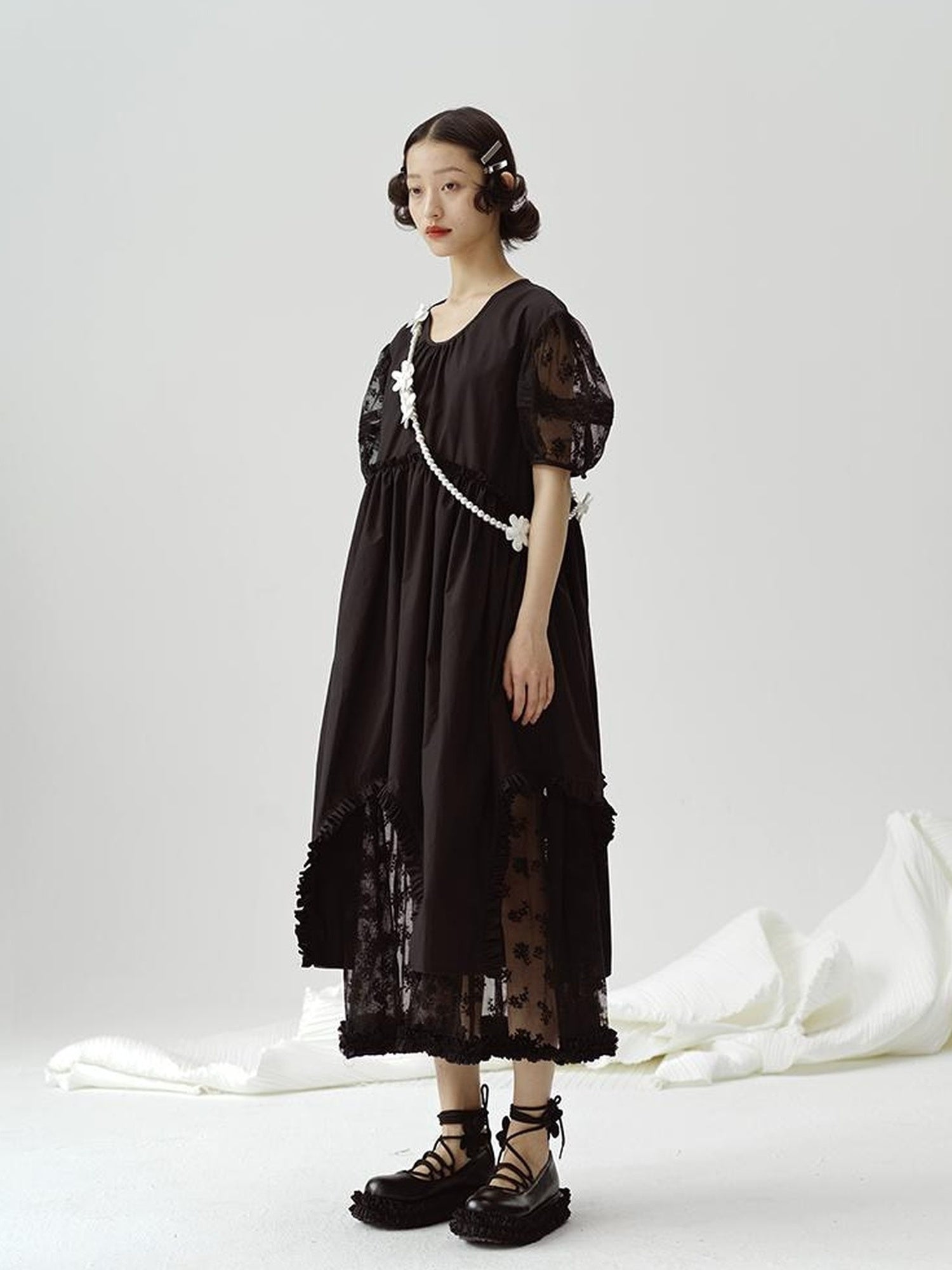 DIDDI MODA Sweetheart Lace Hem Shirt Dress