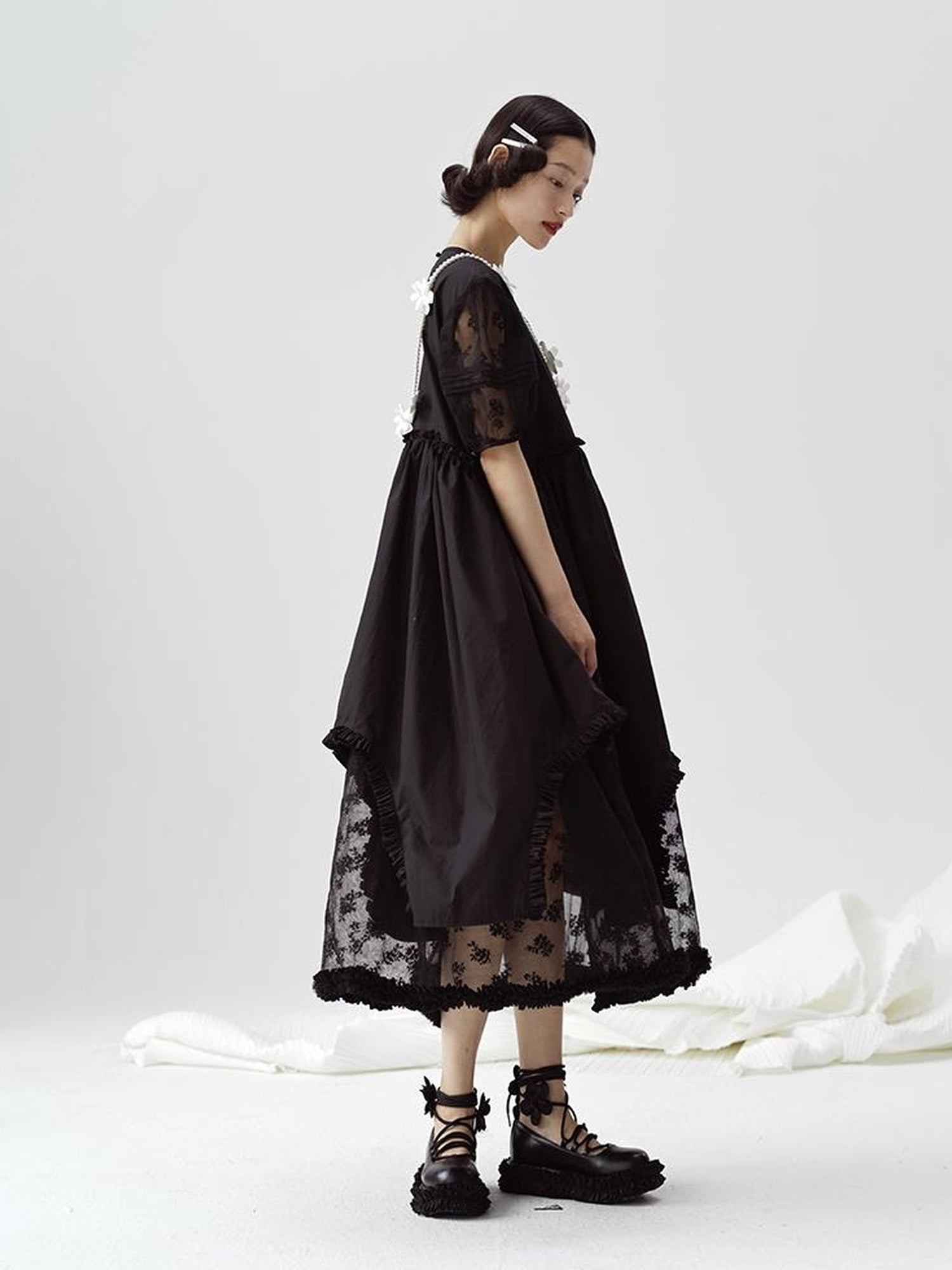 DIDDI MODA Sweetheart Lace Hem Shirt Dress