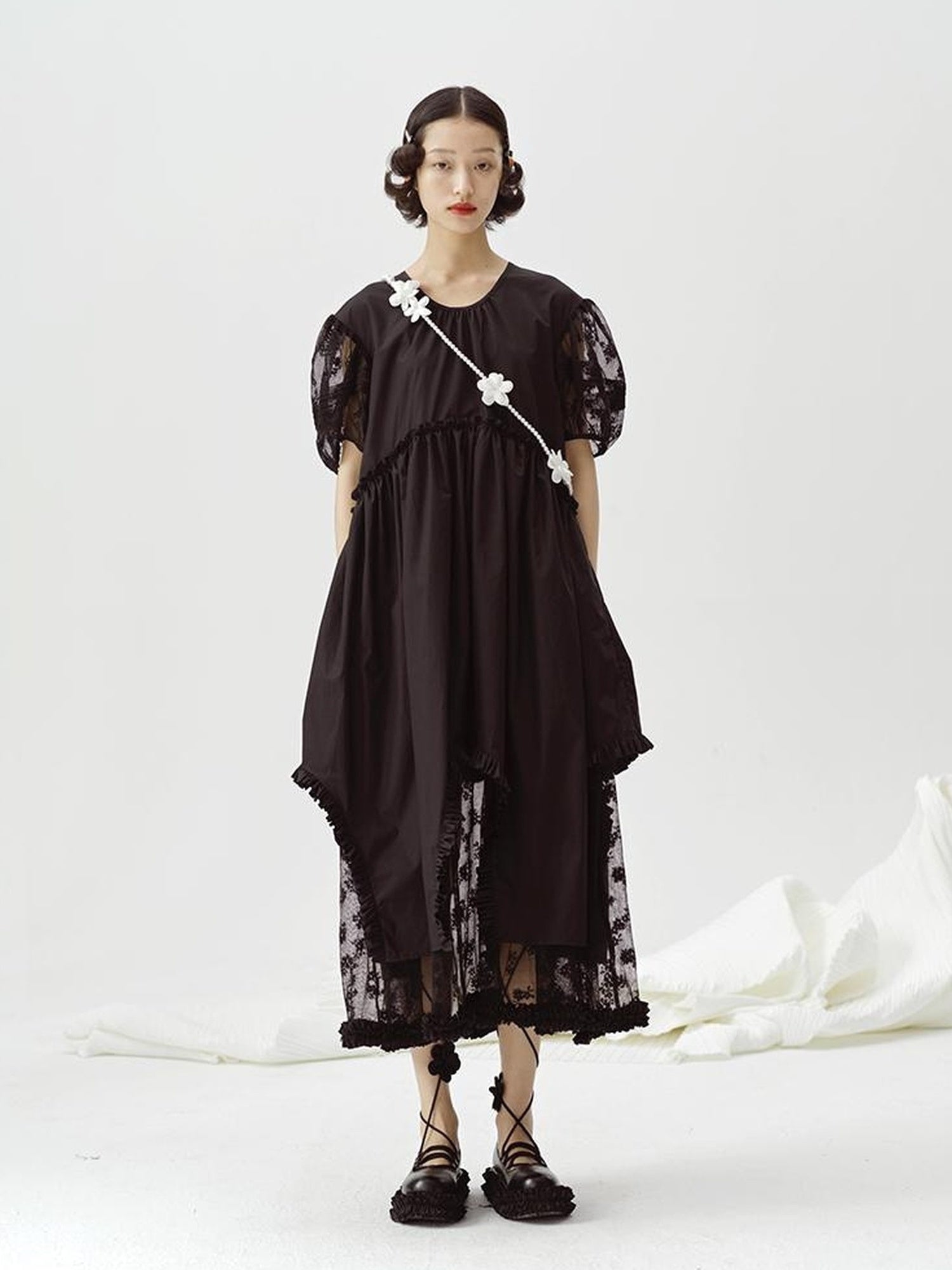 DIDDI MODA Sweetheart Lace Hem Shirt Dress