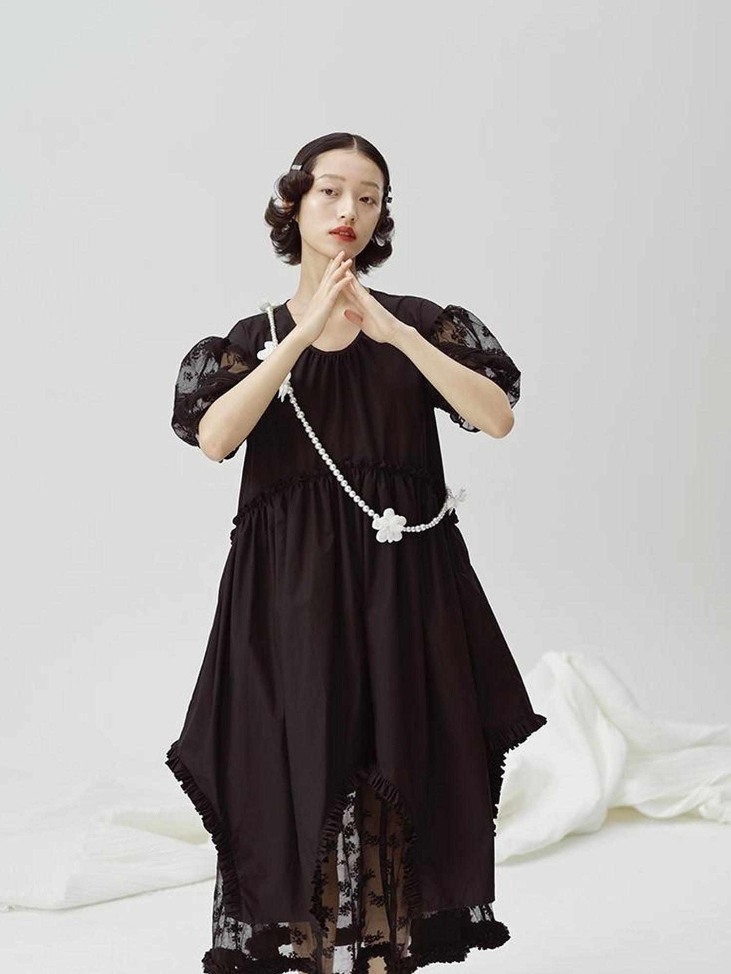 DIDDI MODA Sweetheart Lace Hem Shirt Dress