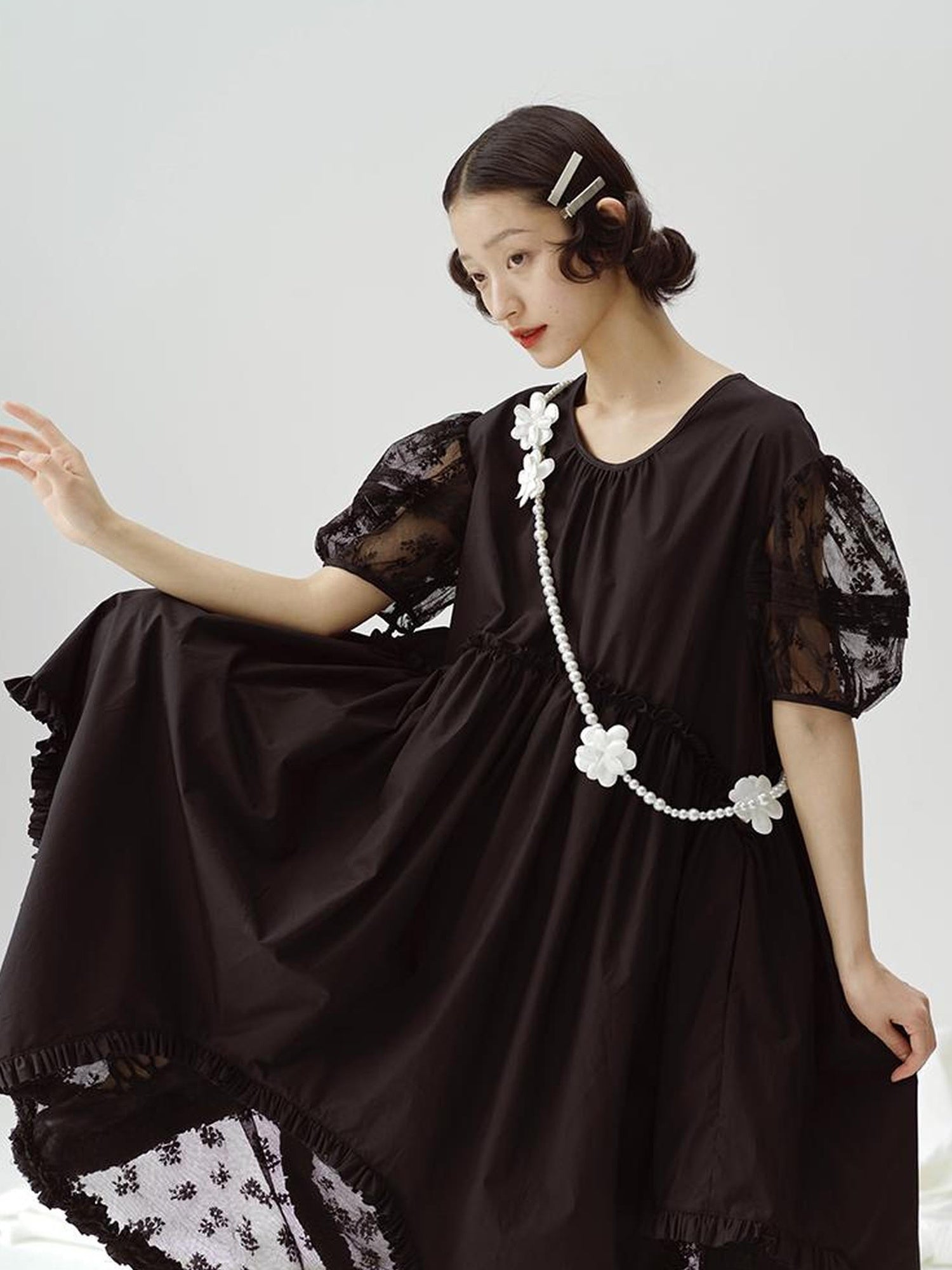 DIDDI MODA Sweetheart Lace Hem Shirt Dress