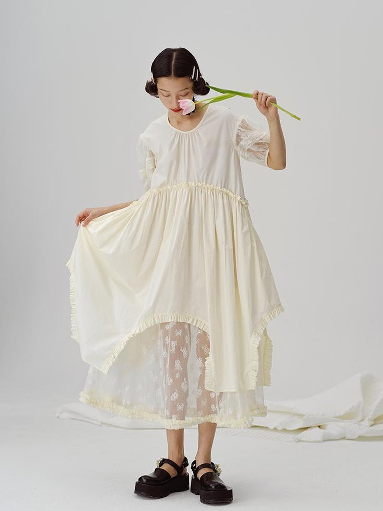 DIDDI MODA Sweetheart Lace Hem Shirt Dress