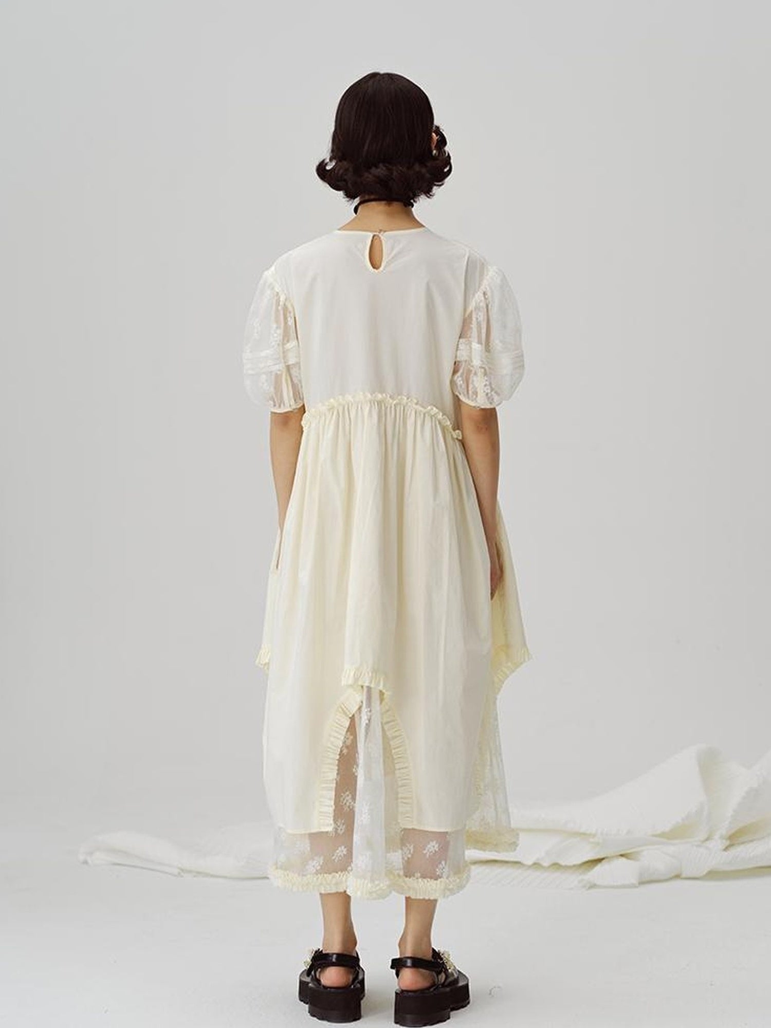 DIDDI MODA Sweetheart Lace Hem Shirt Dress