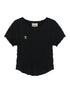 Summer Black Cropped Bubble Sleeve T-shirt Round Neck Top