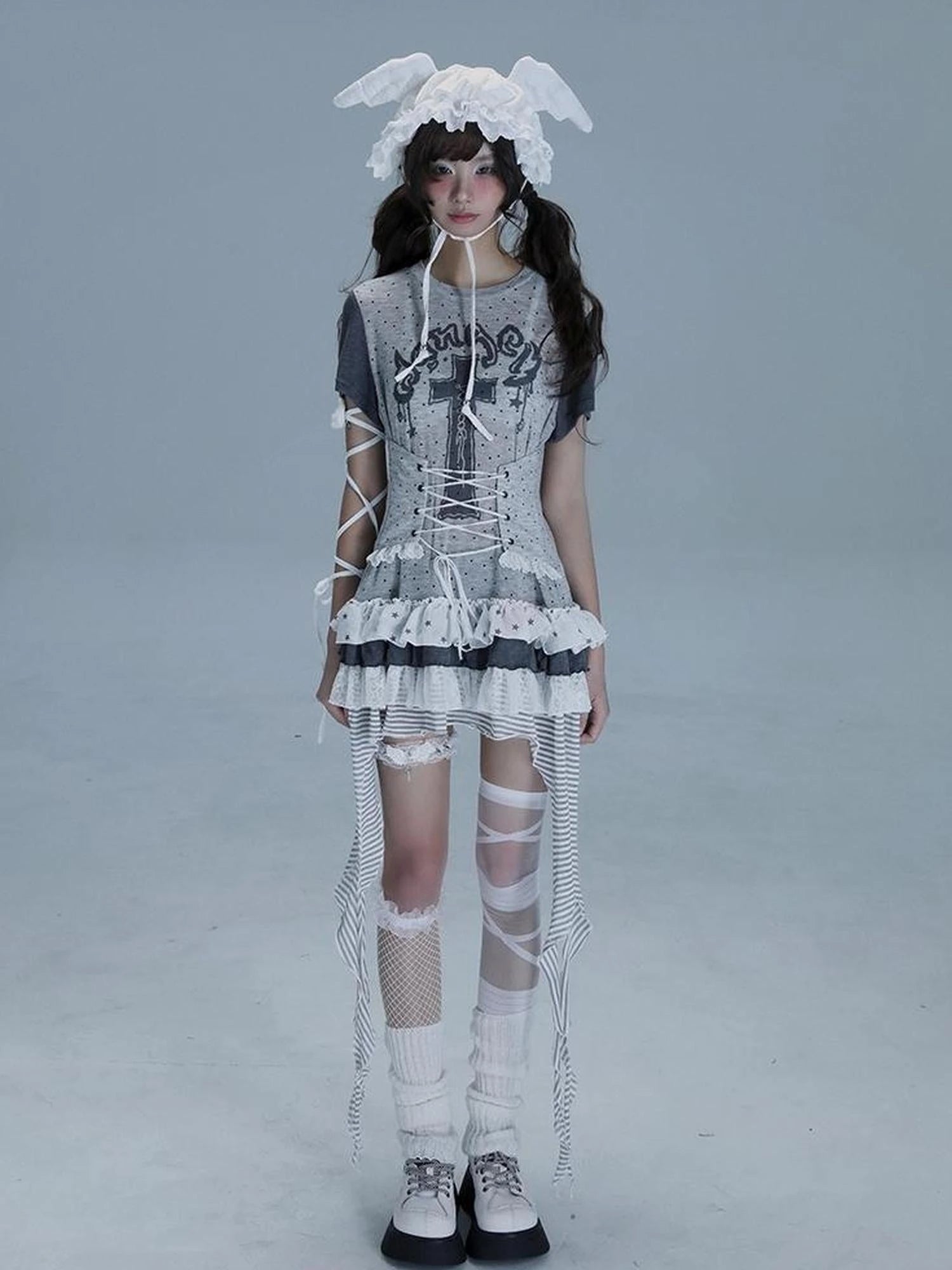 Tear Garden Asymmetrical Lace Tee Dress