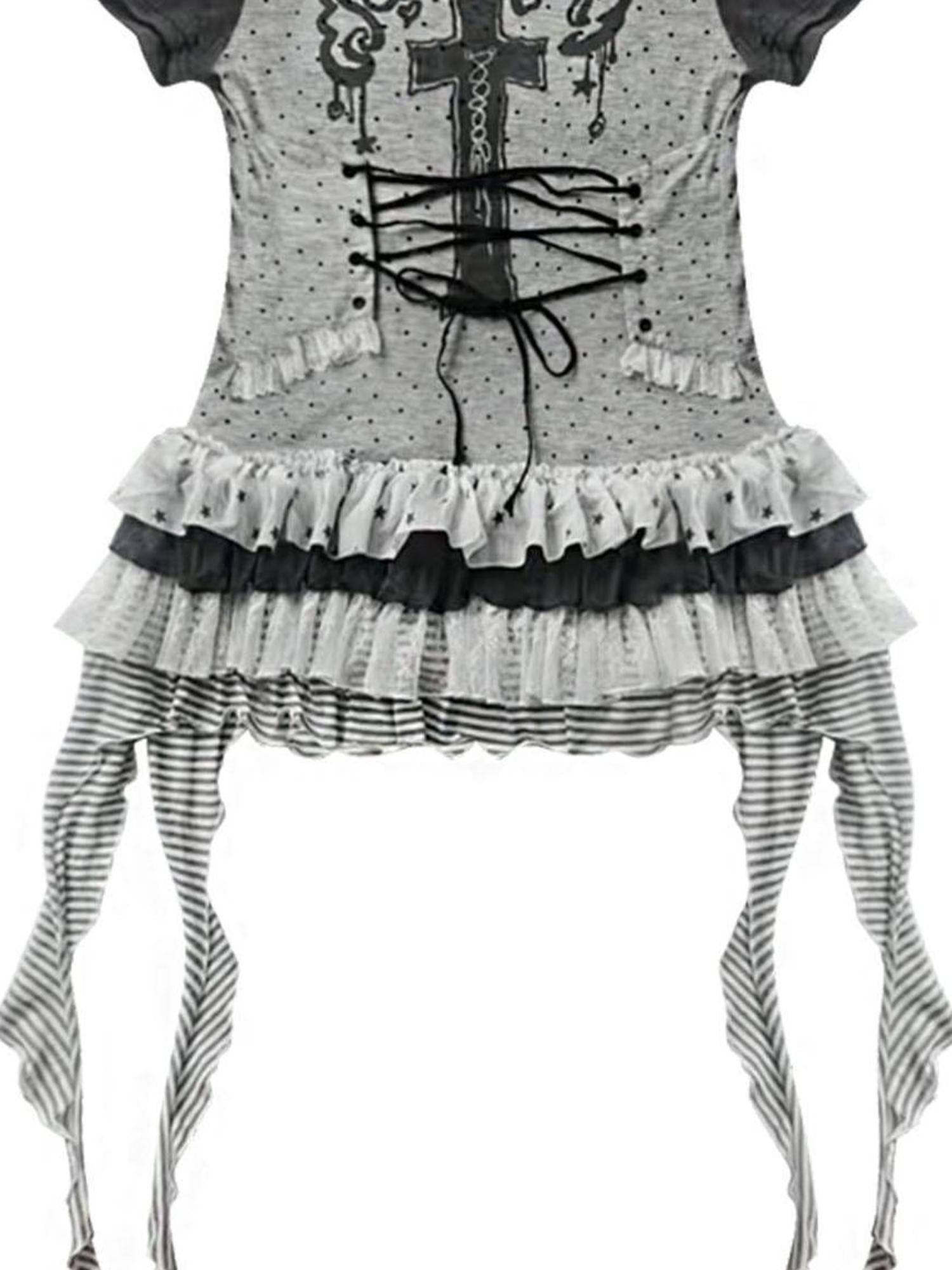 WSW WUSHENWU Tear Garden Asymmetrical Lace Tee Dress