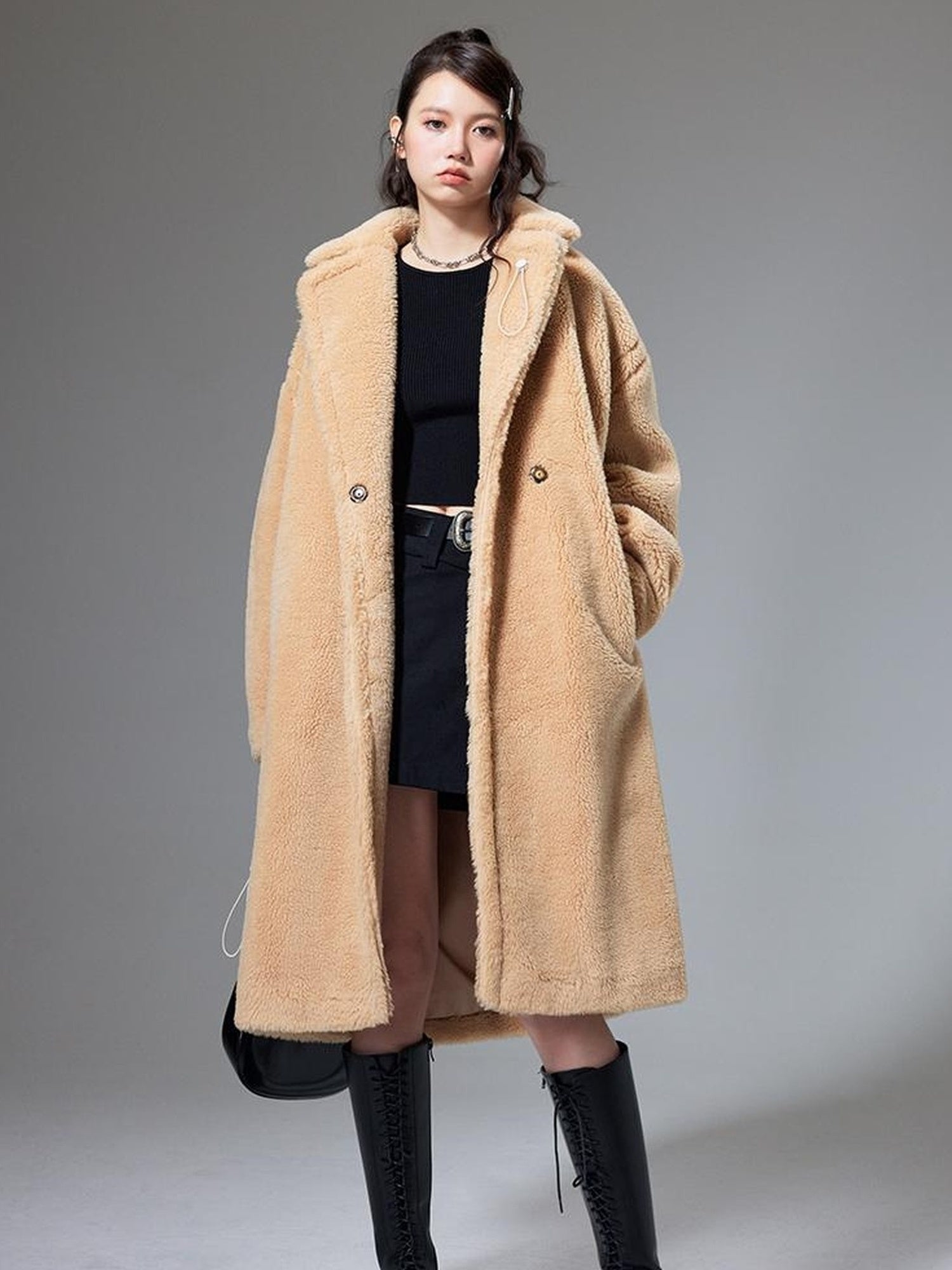 DIDDI MODA Teddy Bear Floral Patch Overcoat