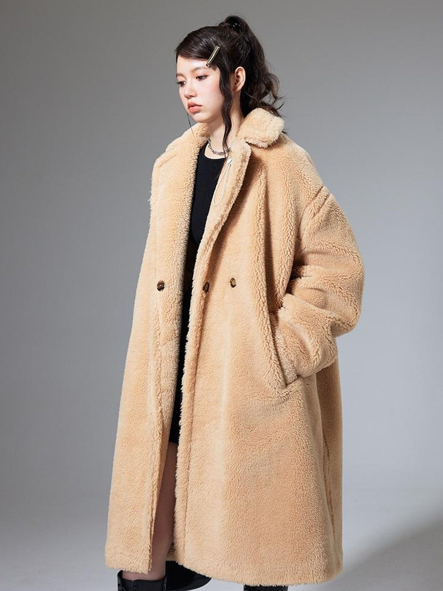 DIDDI MODA Teddy Bear Floral Patch Overcoat