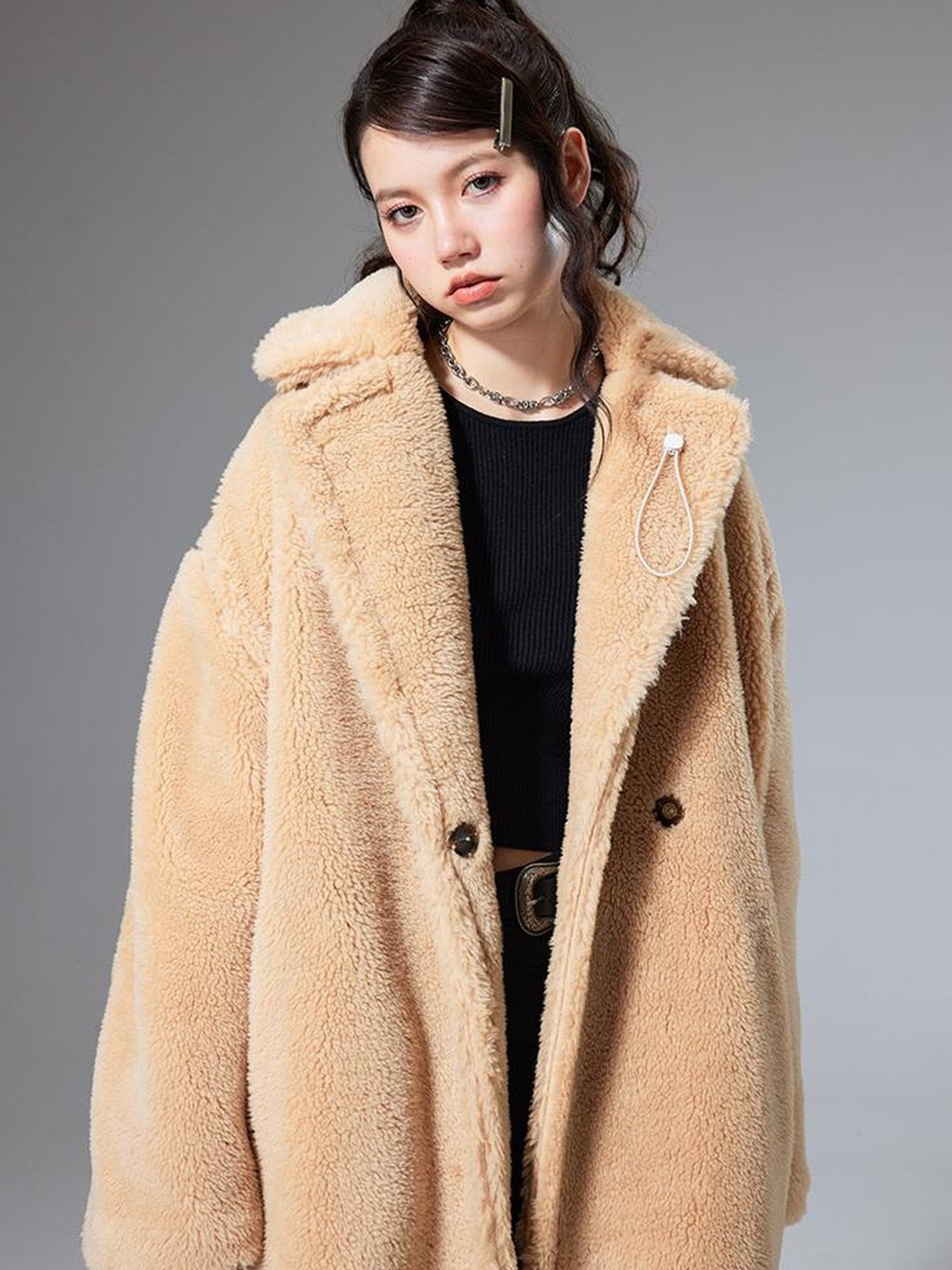 DIDDI MODA Teddy Bear Floral Patch Overcoat