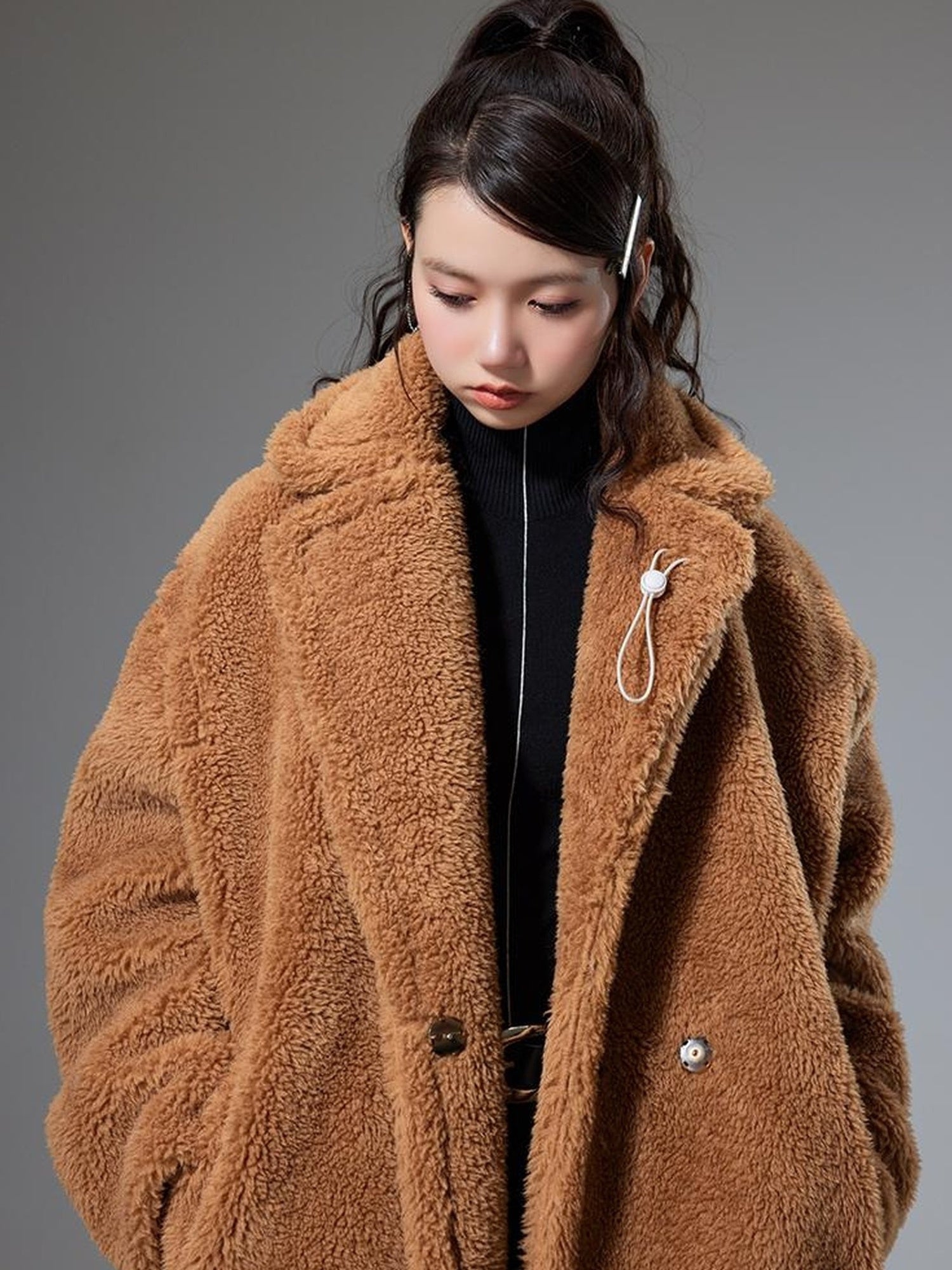 DIDDI MODA Teddy Bear Floral Patch Overcoat